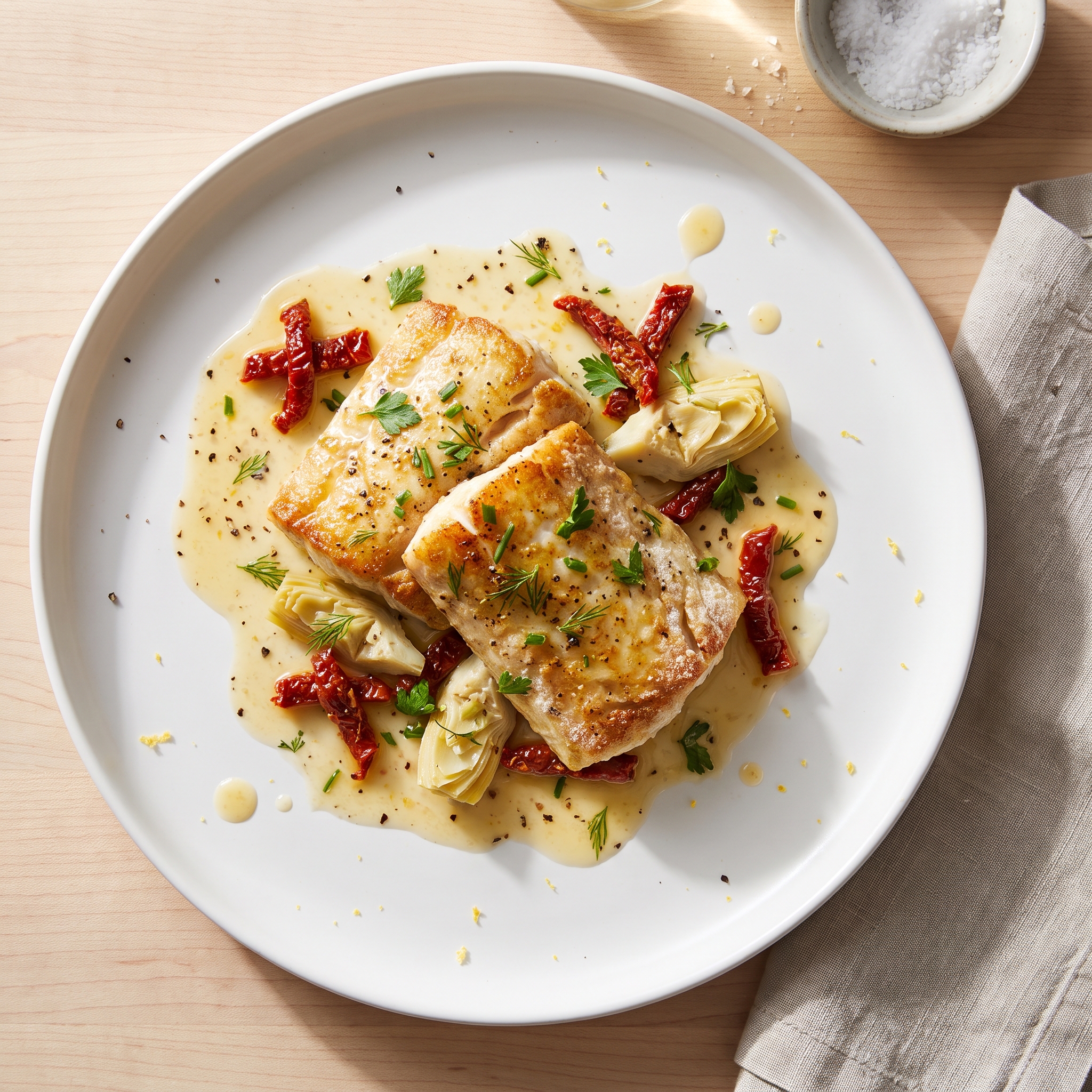 Mahi Mahi with Artichokes and Sun-Dried Tomatoes