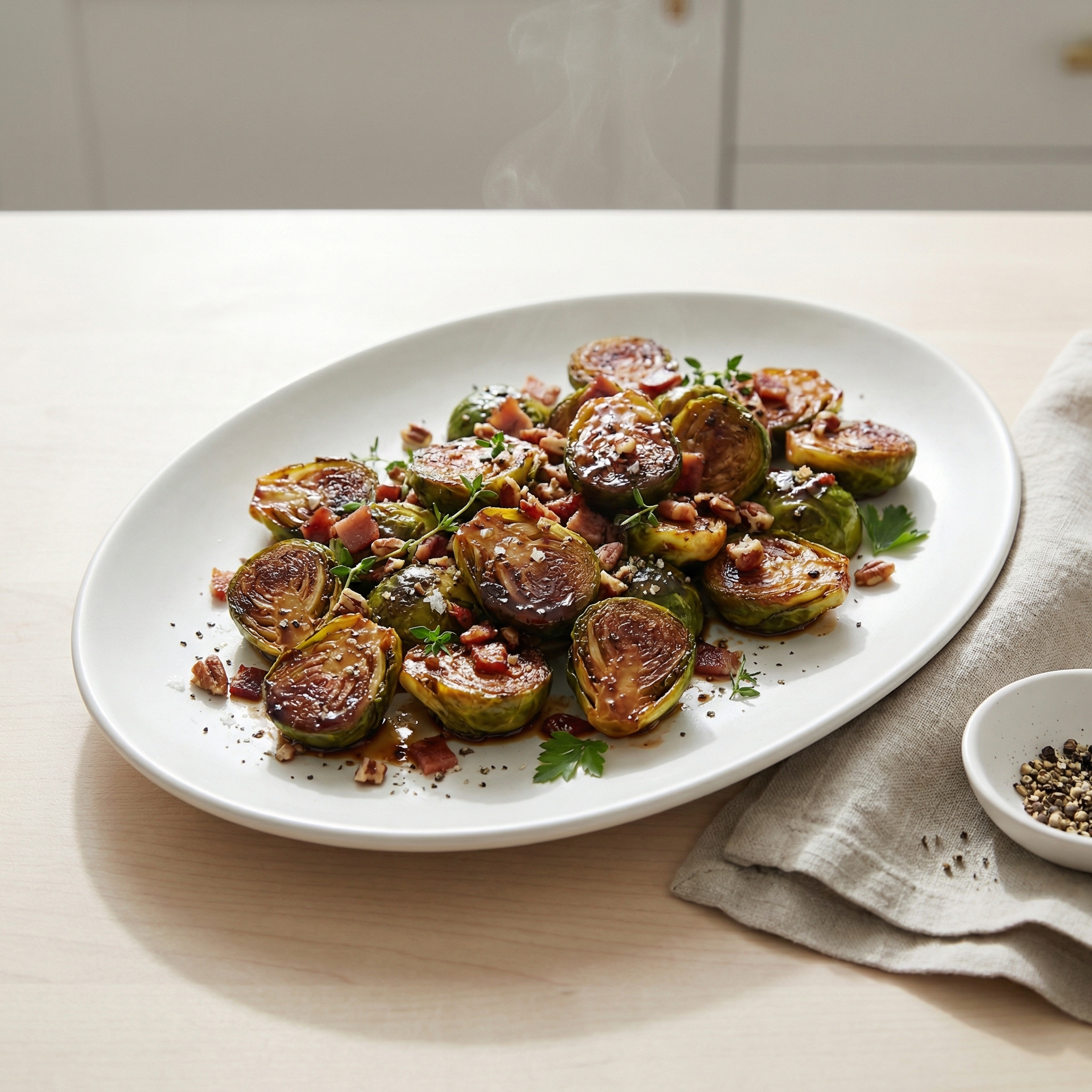 Maple Roasted Brussels Sprouts with Bacon