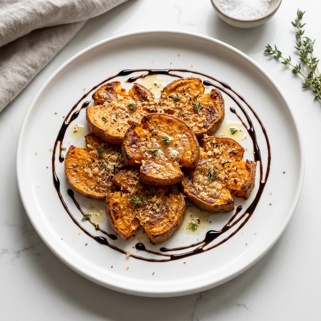 Mediterranean Smashed Sweet Potatoes
