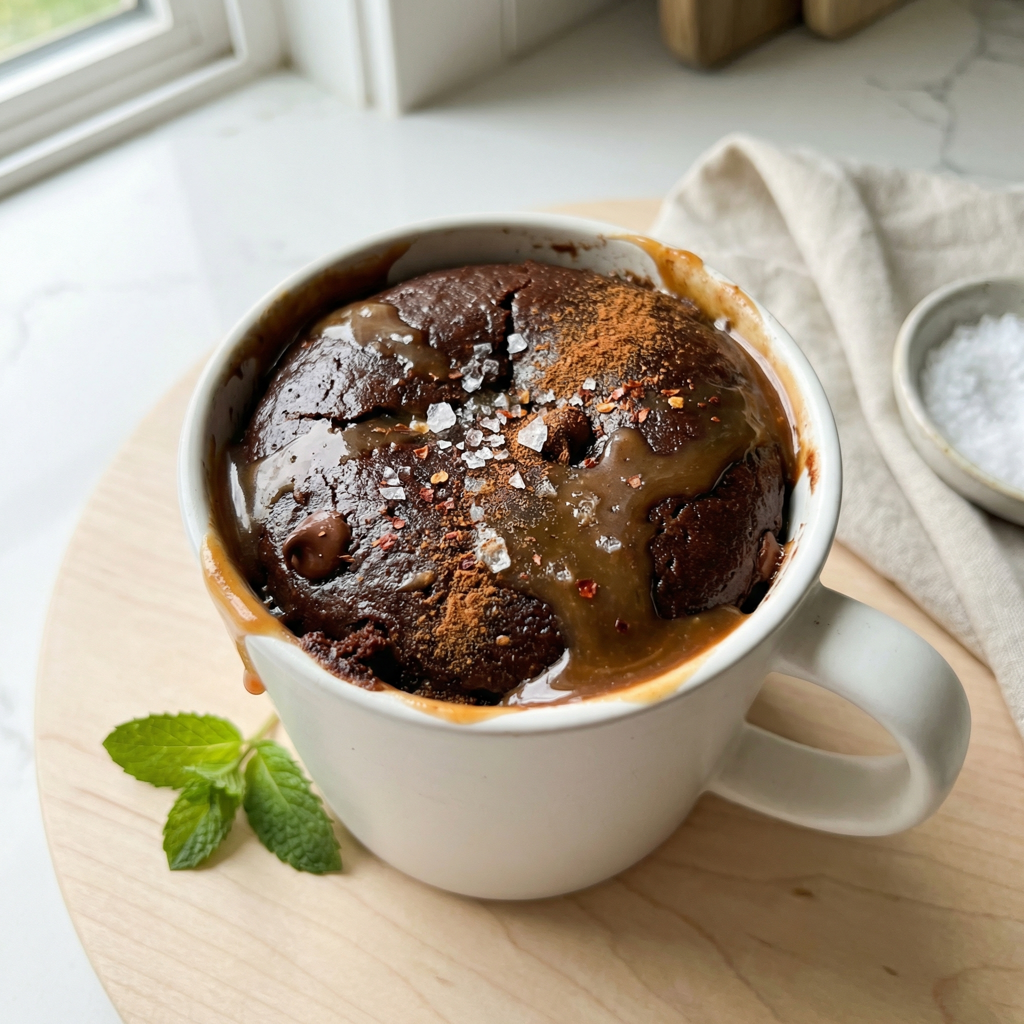 Spiced Mexican Chocolate Mug Cake with Salted Caramel