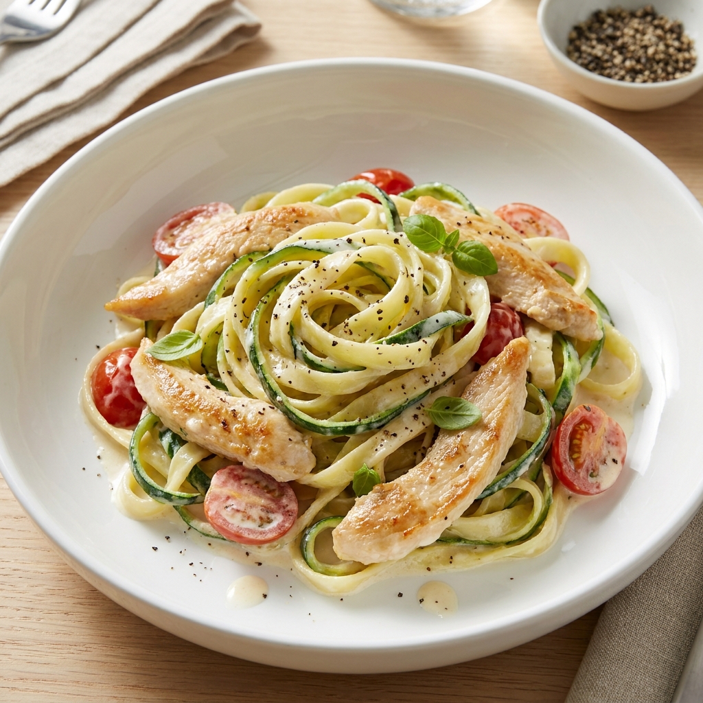 Mike's Epic Zoodle Fettuccine Alfredo with Chicken