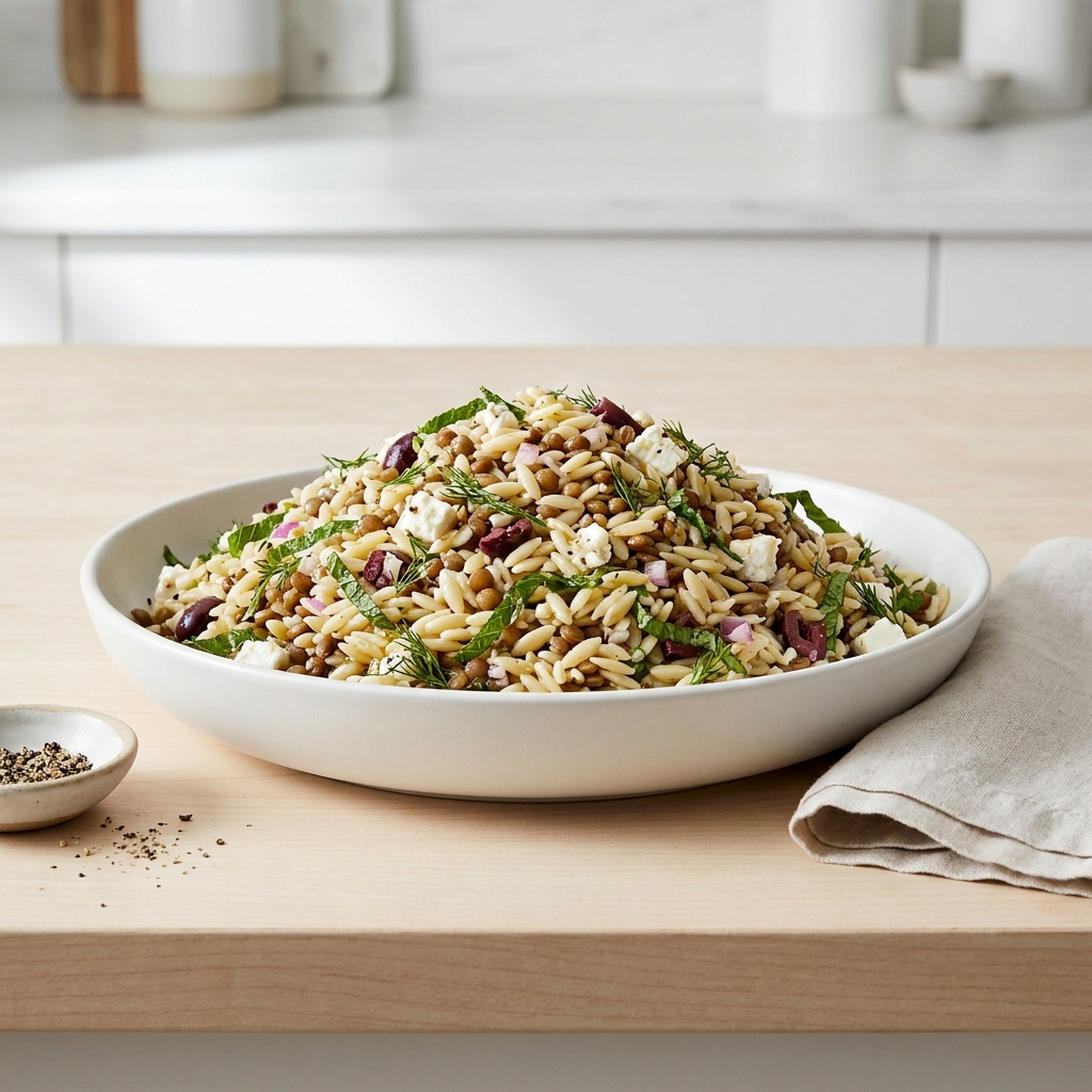 Minty Orzo Lentil and Feta Salad