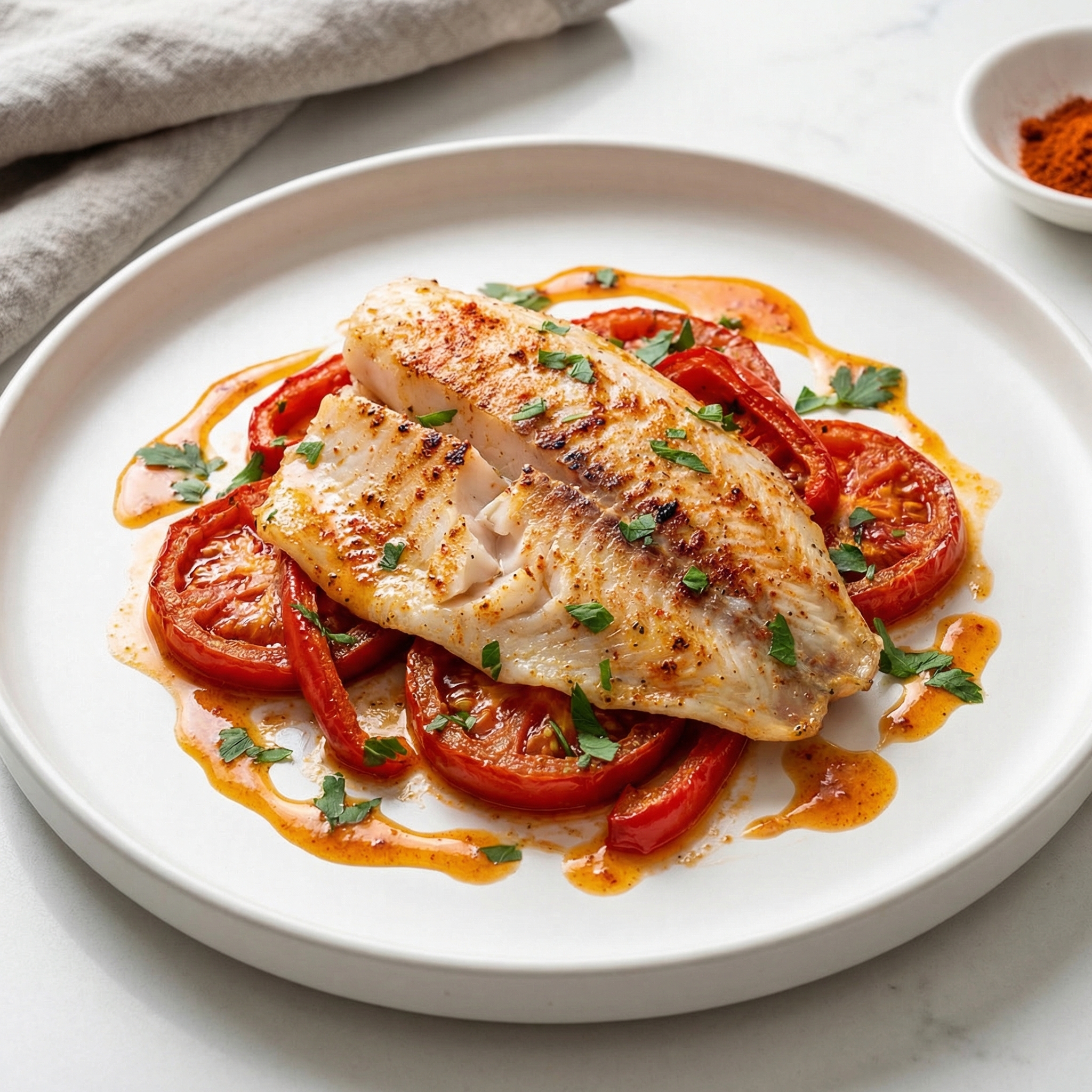 Shabbat-Style Moroccan Fish with Peppers and Tomatoes