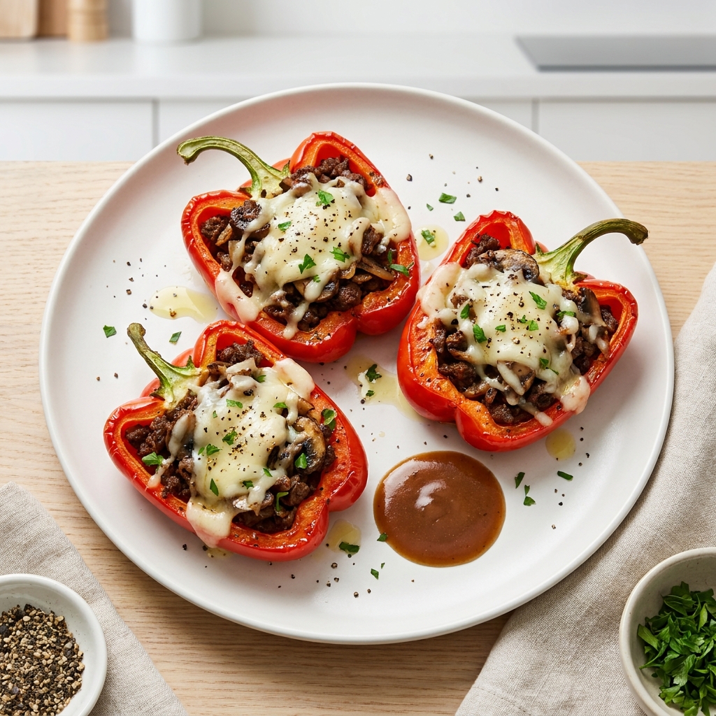 Mushroom-Beef Stuffed Red Peppers
