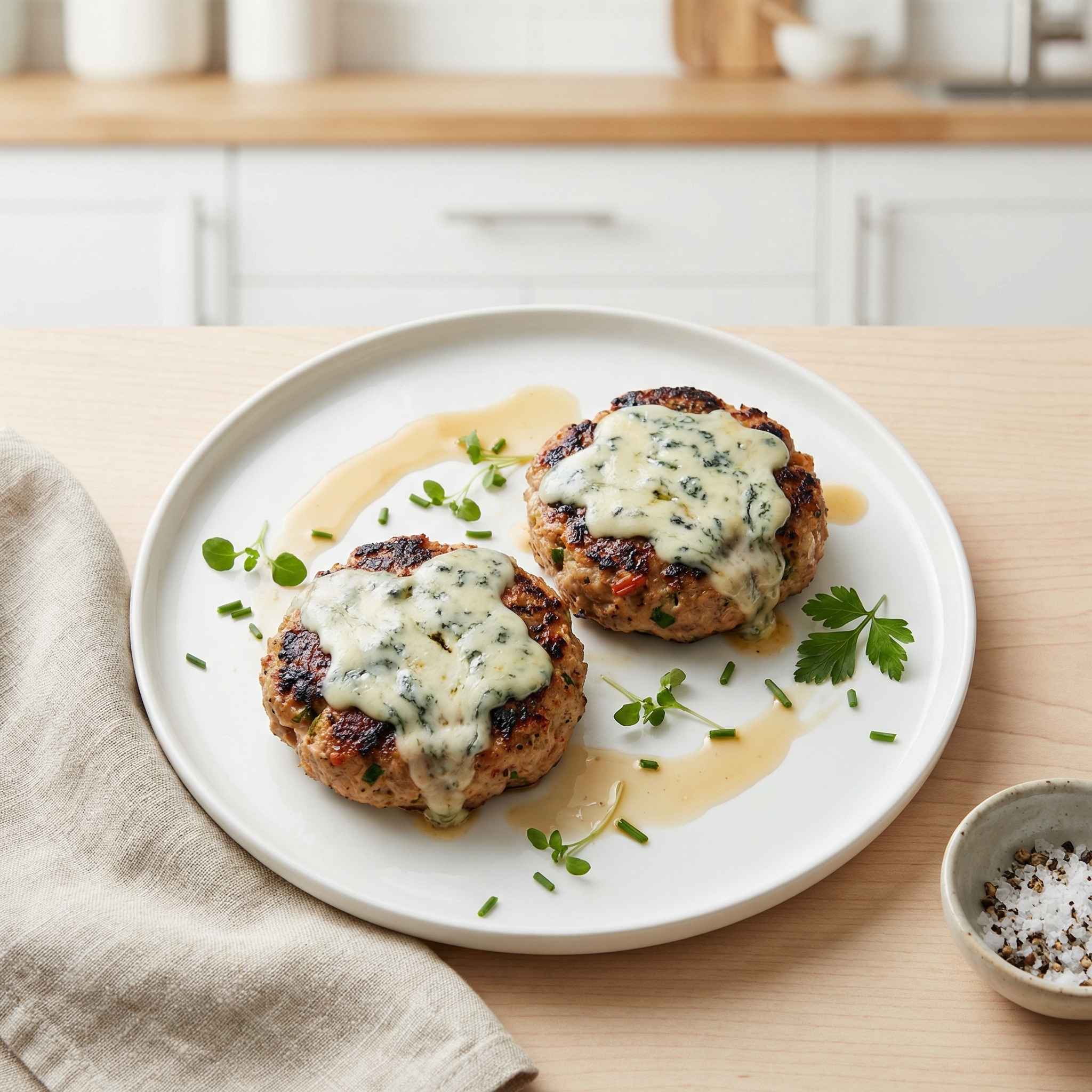 Turkey Burgers with Mushrooms and Blue Cheese