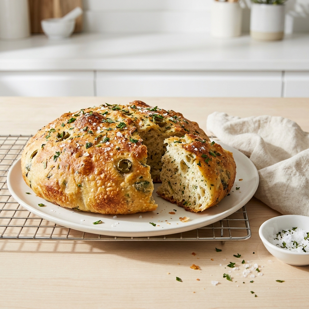 No-Knead Skillet Olive Bread