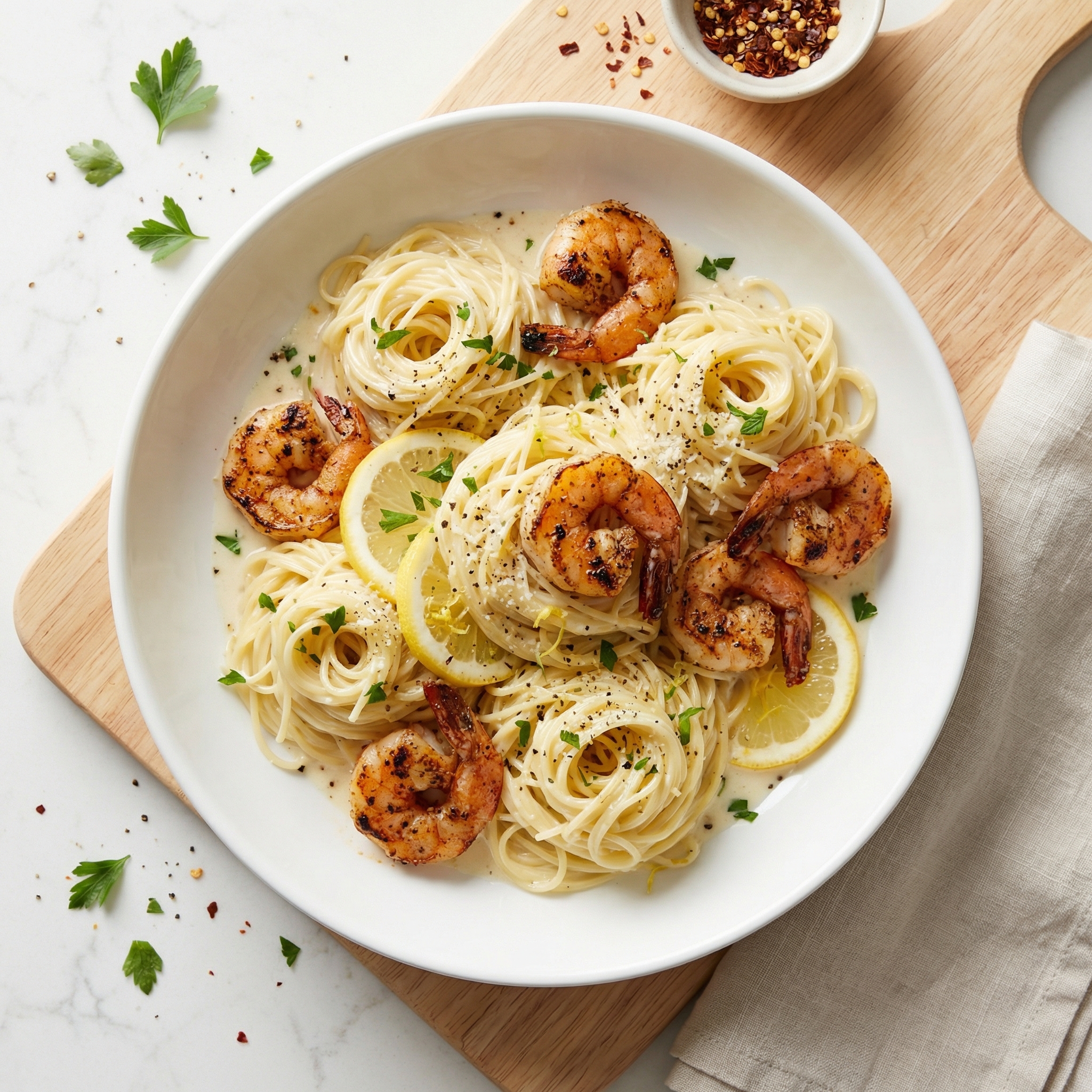 Old Bay Shrimp Alfredo with Angel Hair Pasta