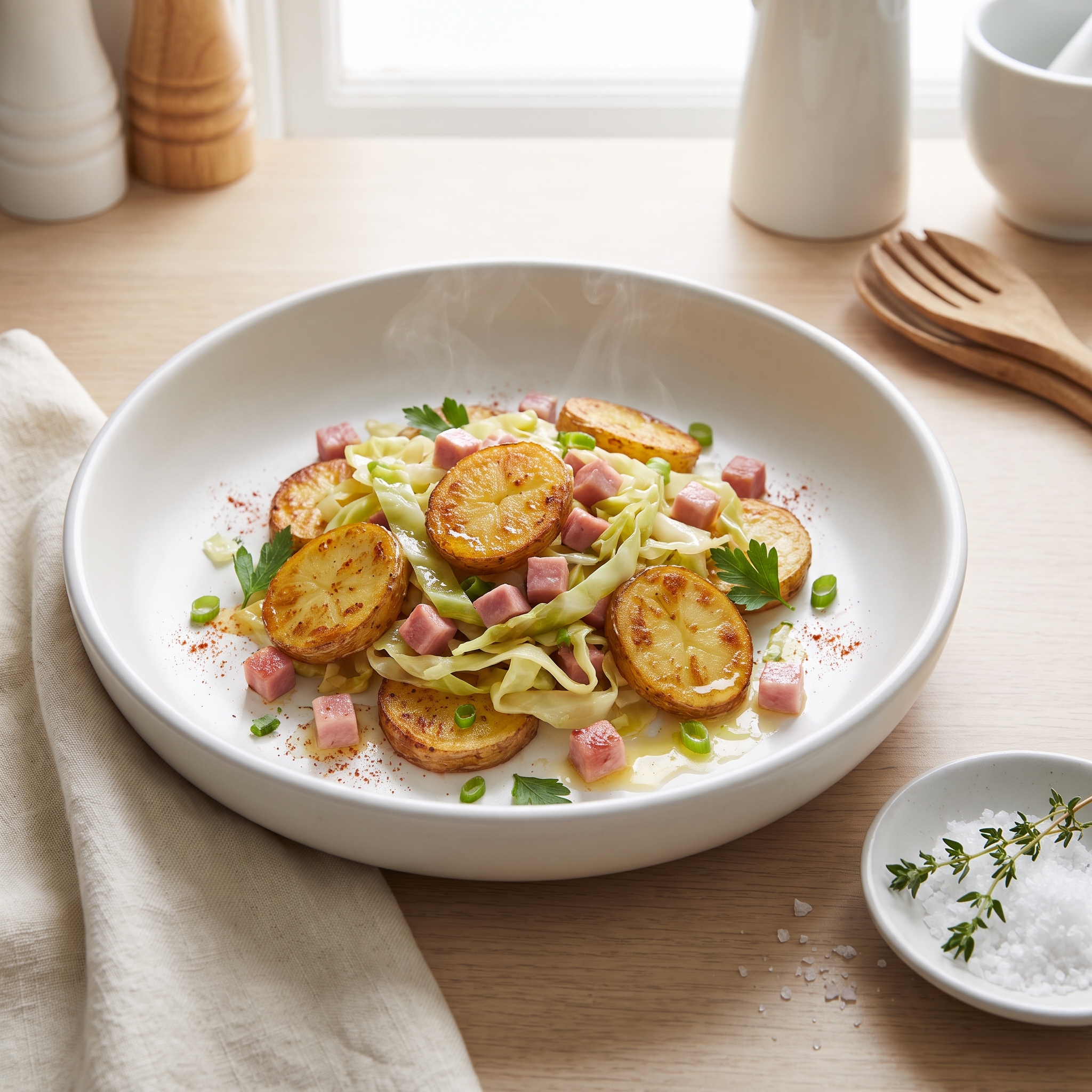 One-Pan Ham with Cabbage and Potatoes
