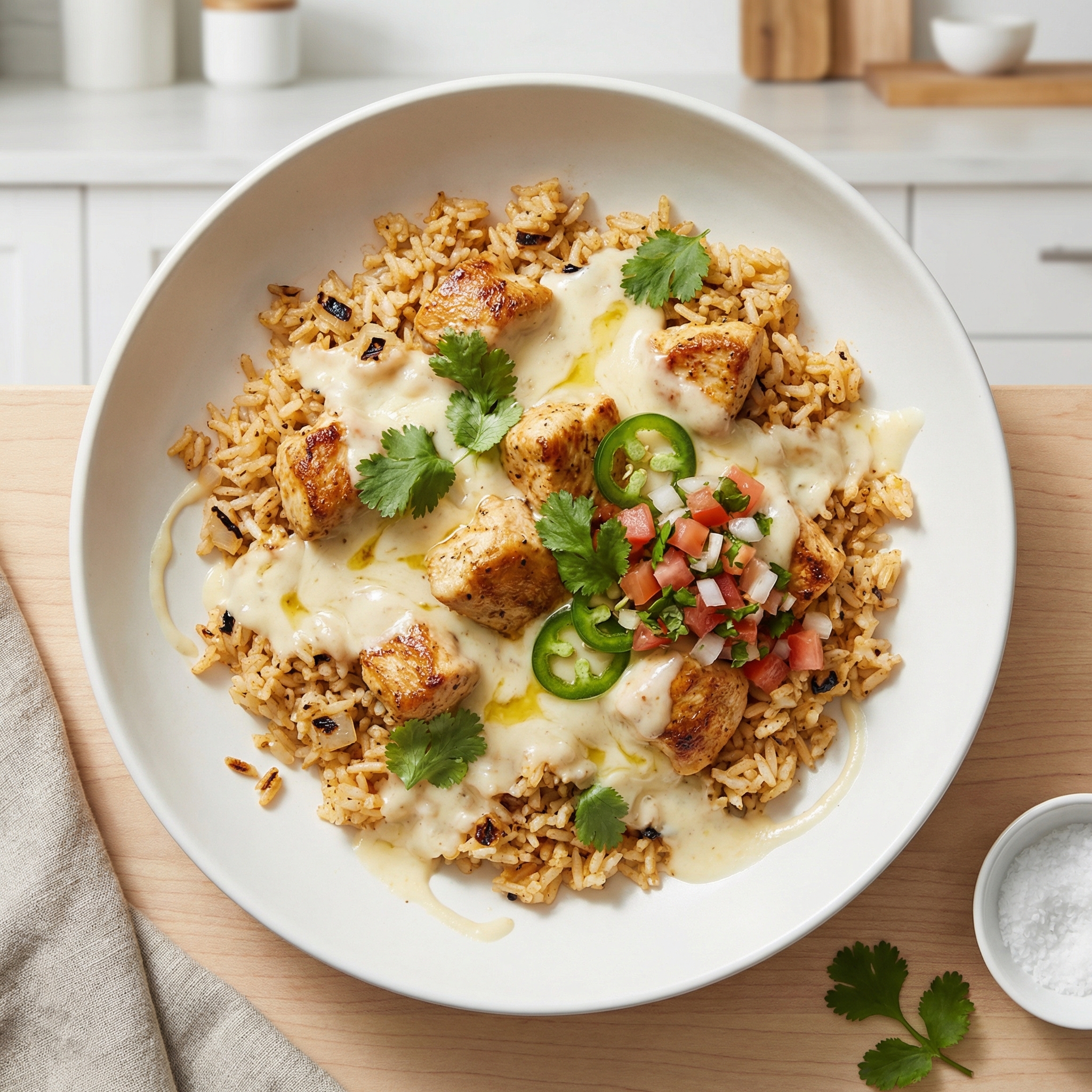 One Pan Happy Plate (Queso Chicken and Rice)
