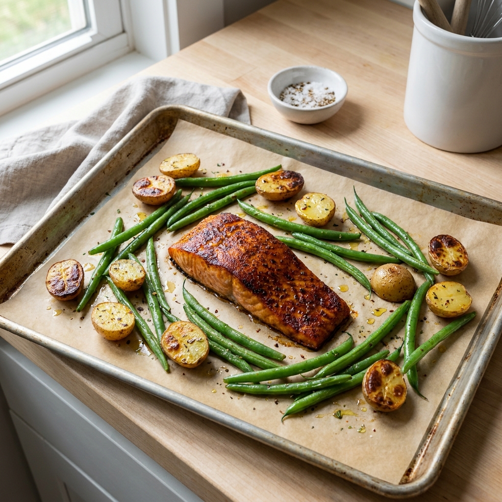 One-Pan Salmon with Potatoes and Green Beans