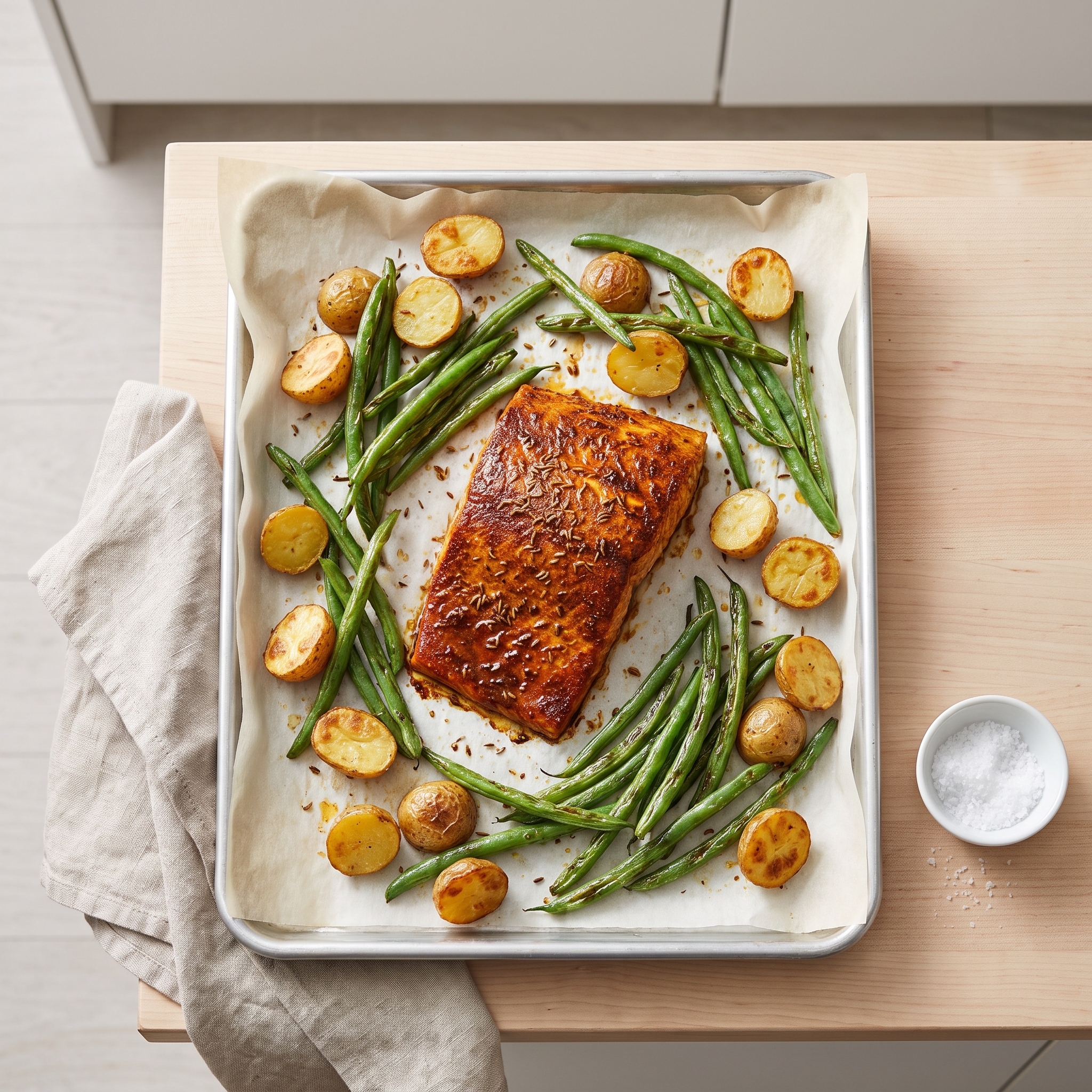 One-Pan Salmon with Potatoes and Green Beans