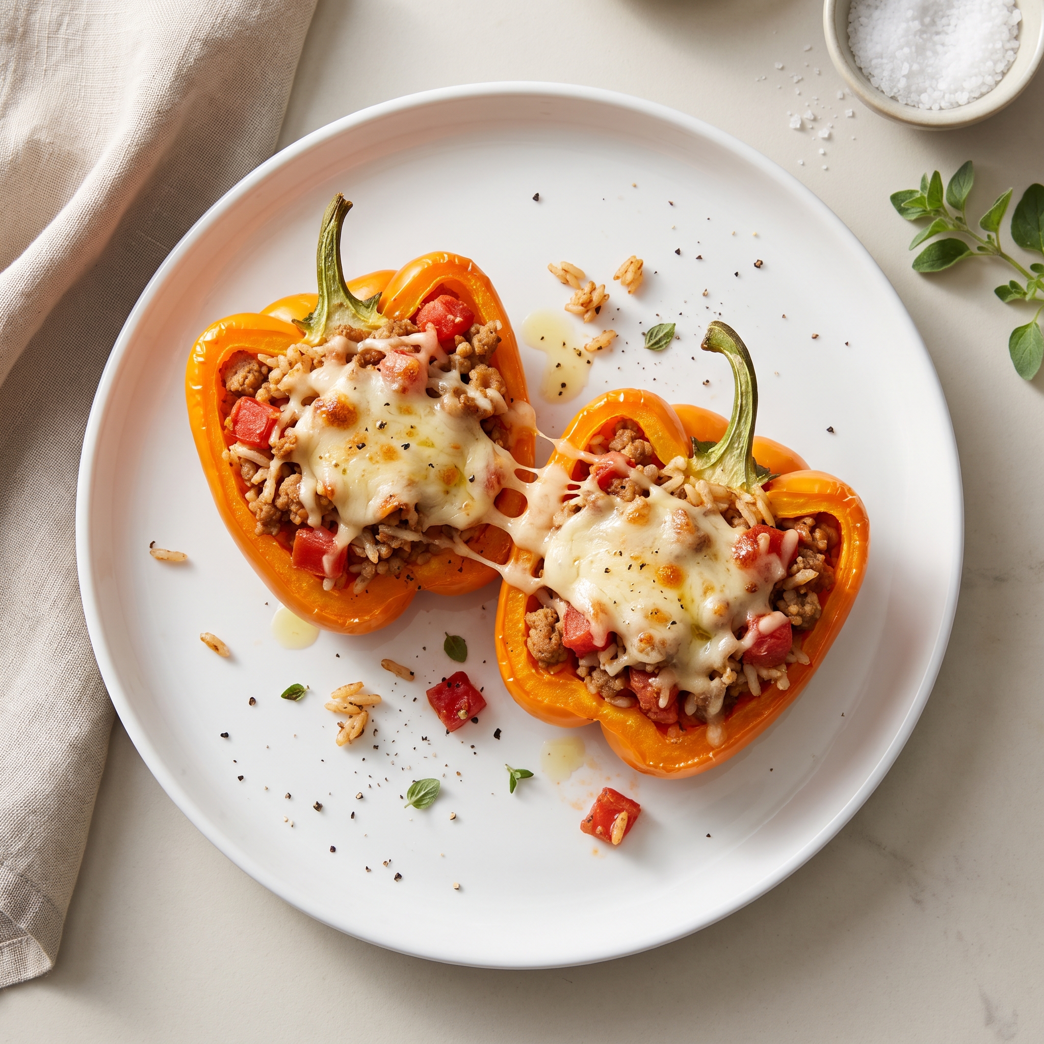 Orange Bell Peppers Stuffed with Turkey and Gouda