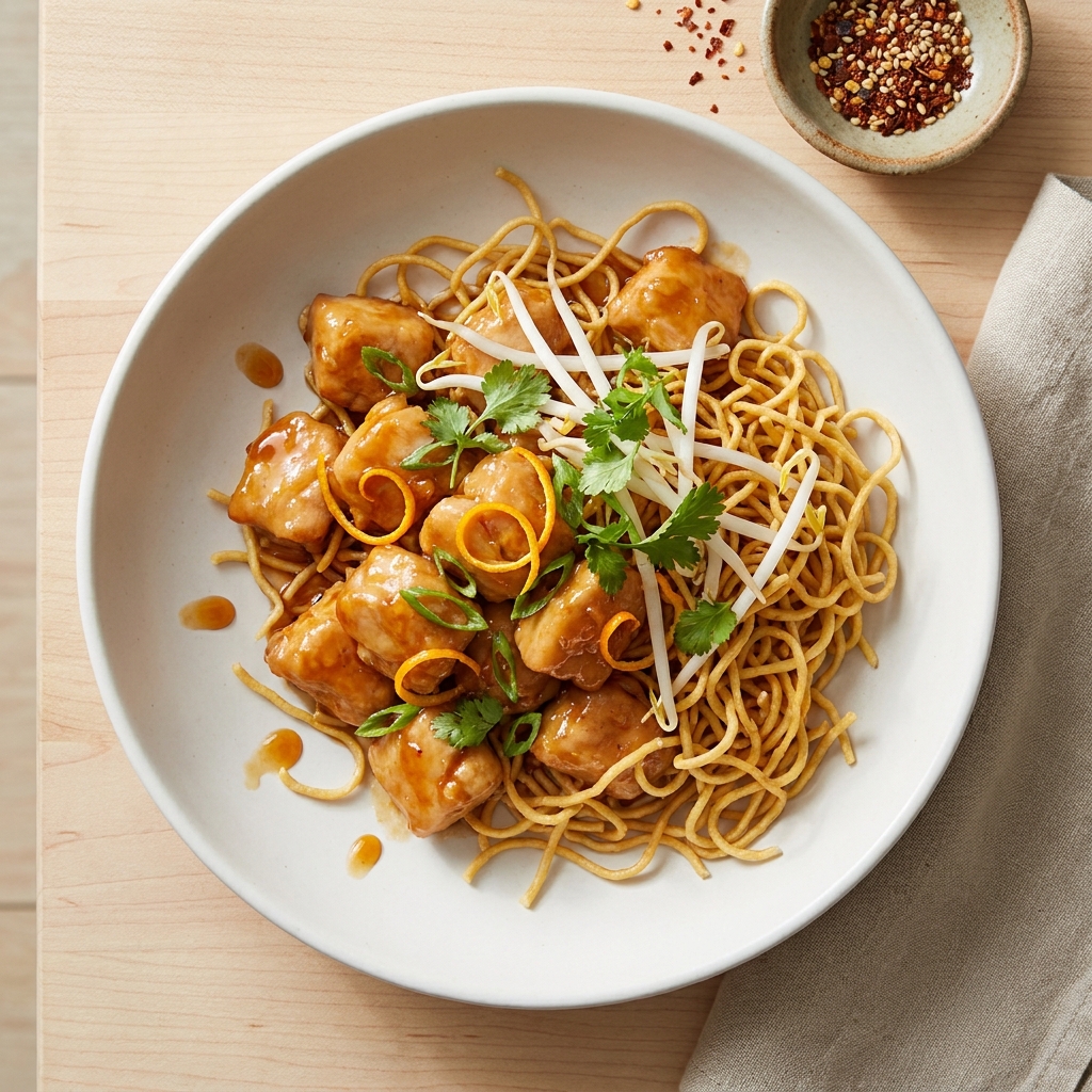 Orange Chicken Stir-Fry with Crispy Chow Mein