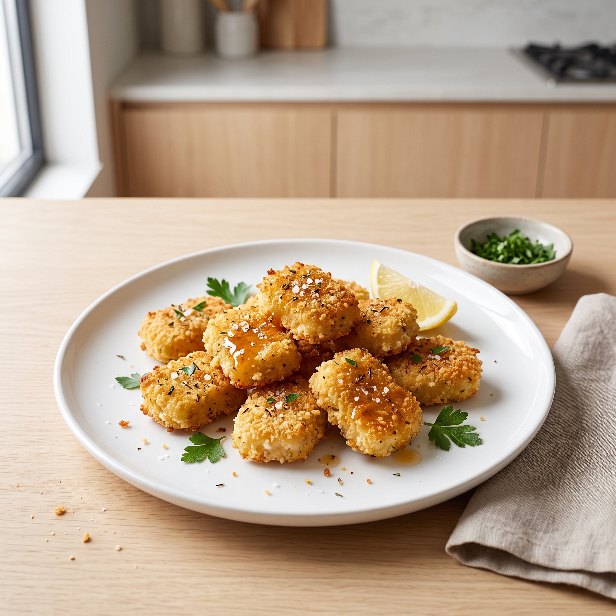 Oven-Baked Chicken Nuggets with Parmesan Herb Crust