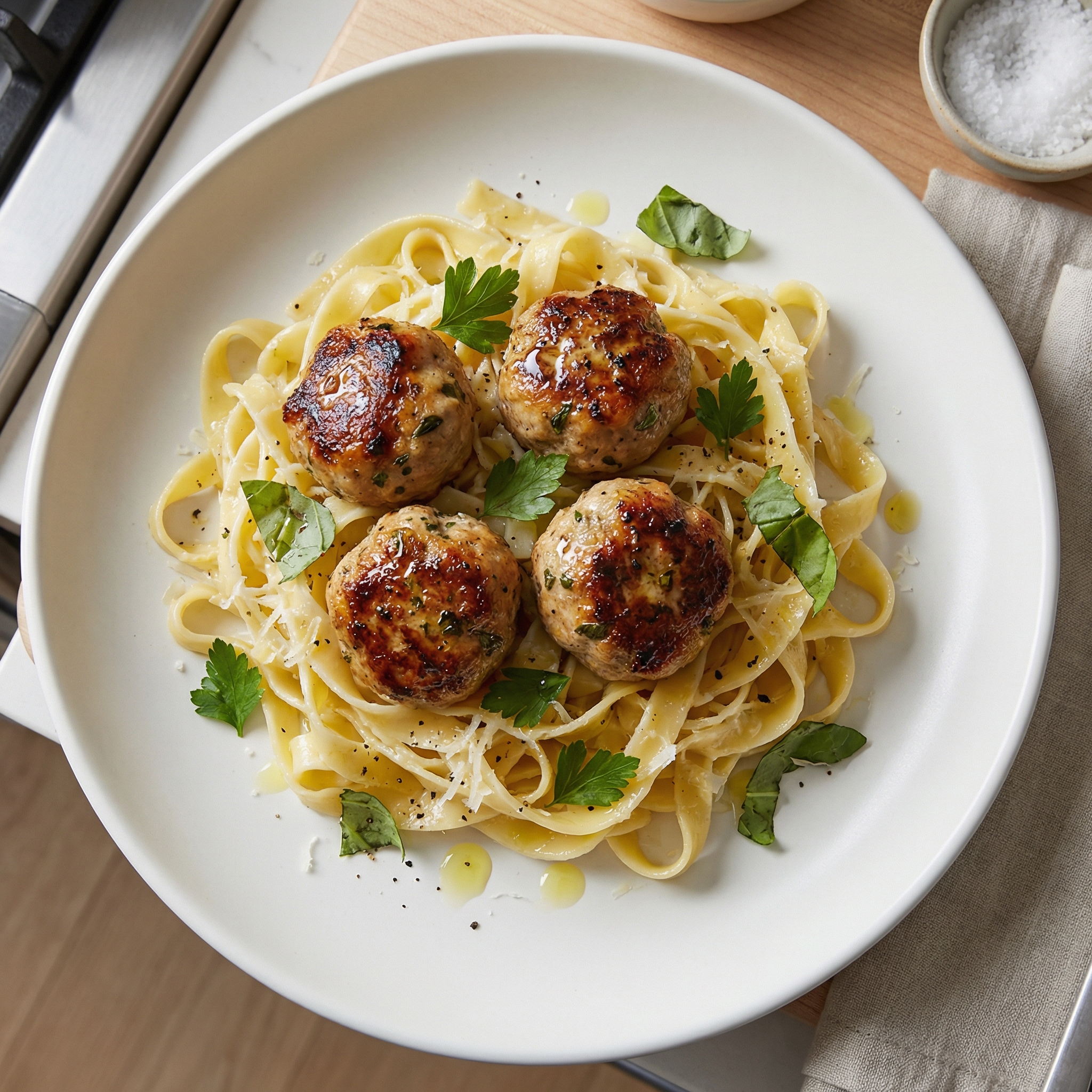Italian Meatballs on Parmesan Noodles