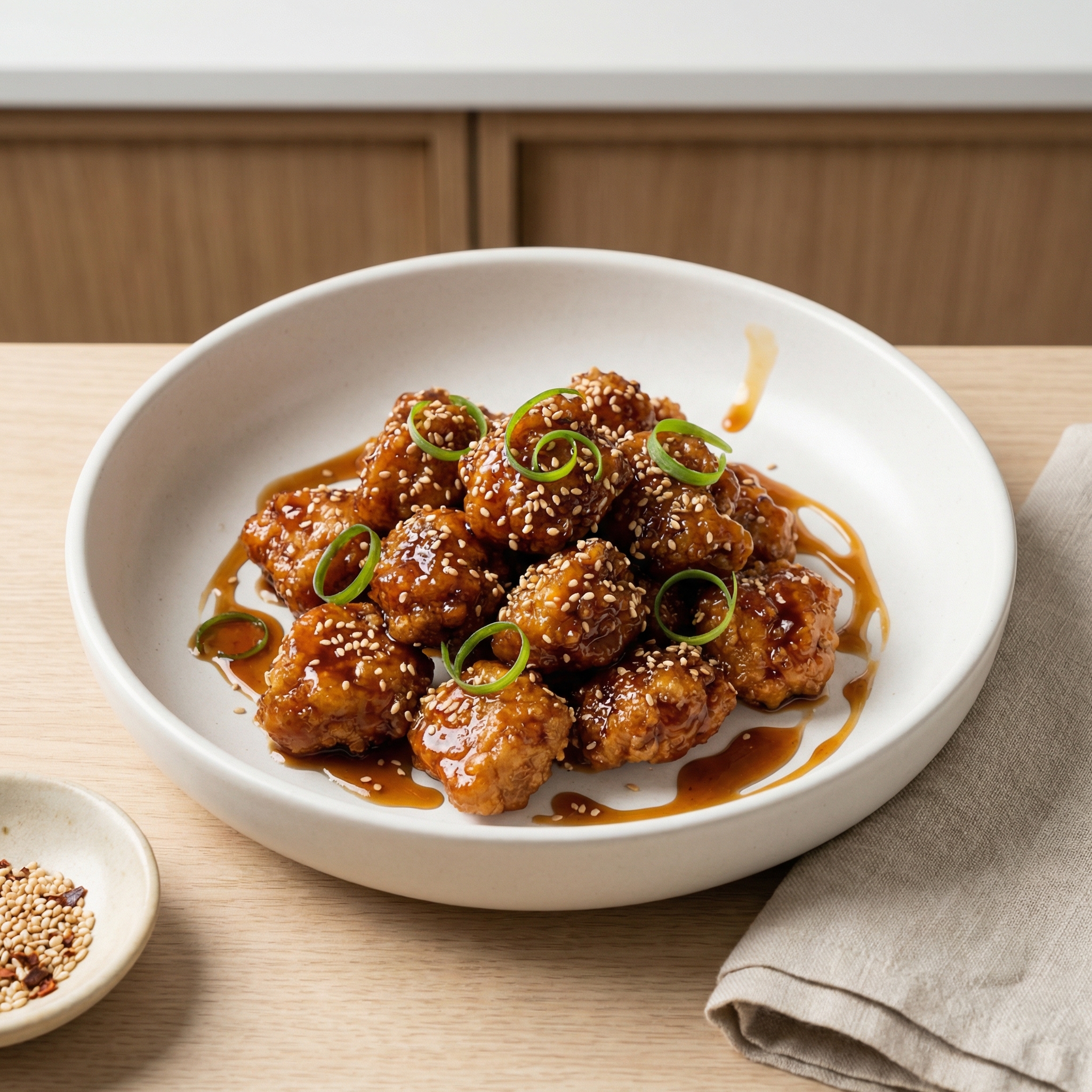 Light Pan-Fried Honey Sesame Chicken
