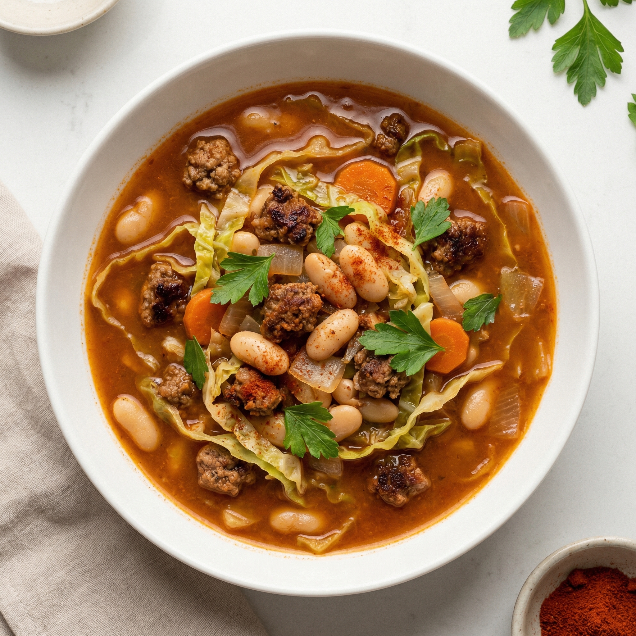 Hungarian Sausage, Bean, and Cabbage Soup