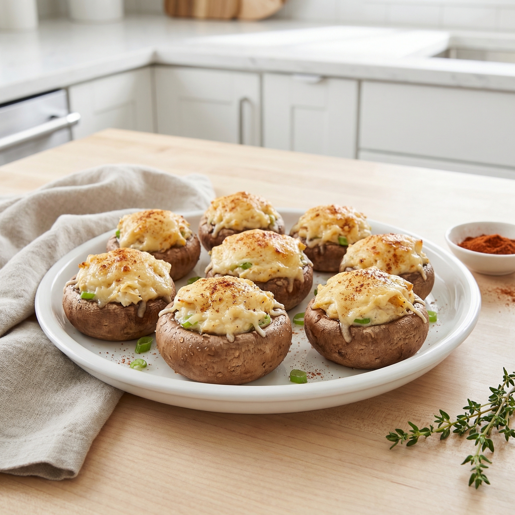 Mushroom Caps Filled with Crab