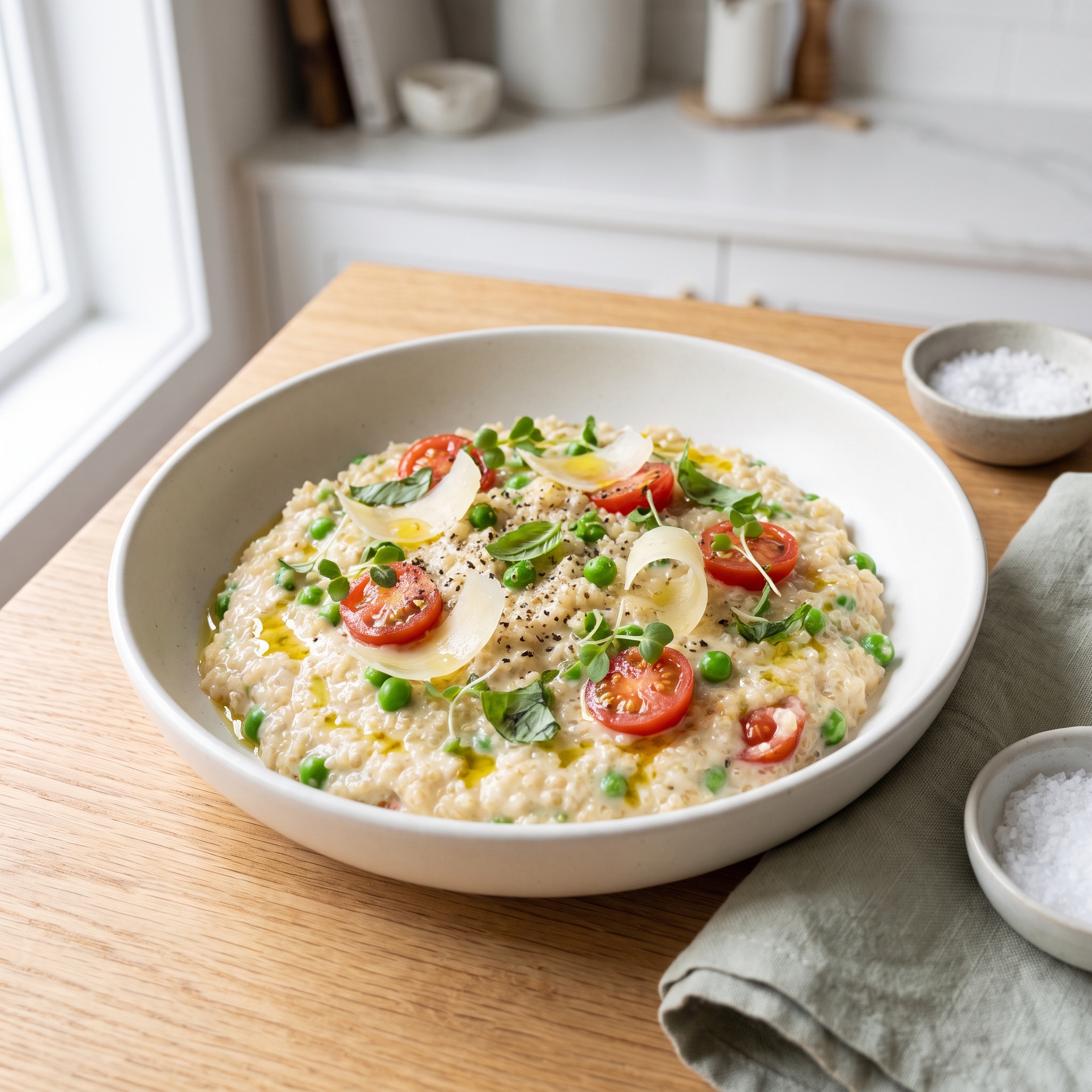 Parmesan Quinoa with Peas and Tomatoes