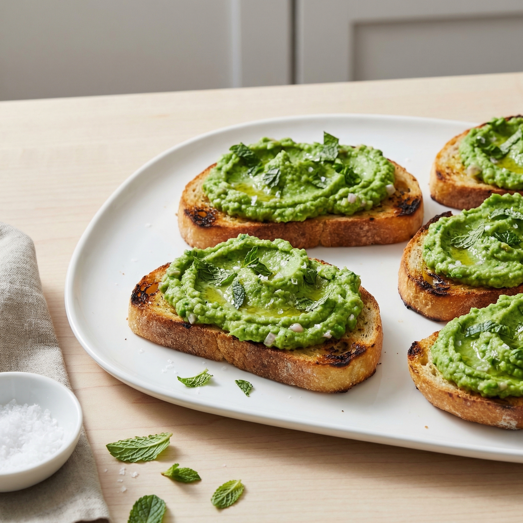 Pea and Mint Bruschetta on Ciabatta