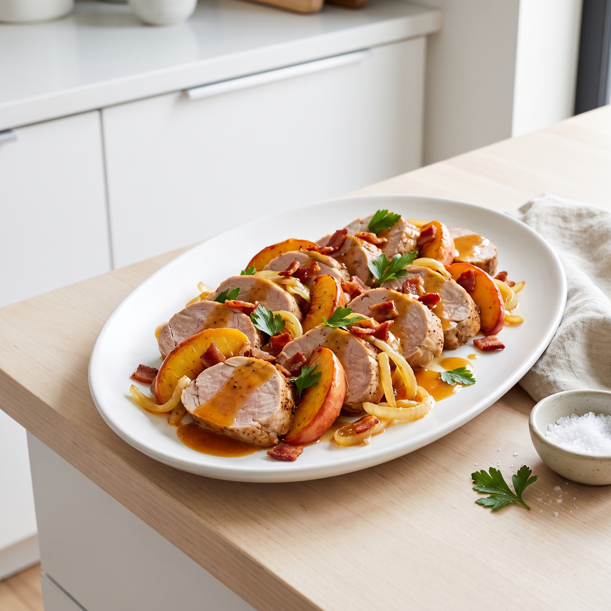 Peach-Glazed Pork Tenderloin with Bacon