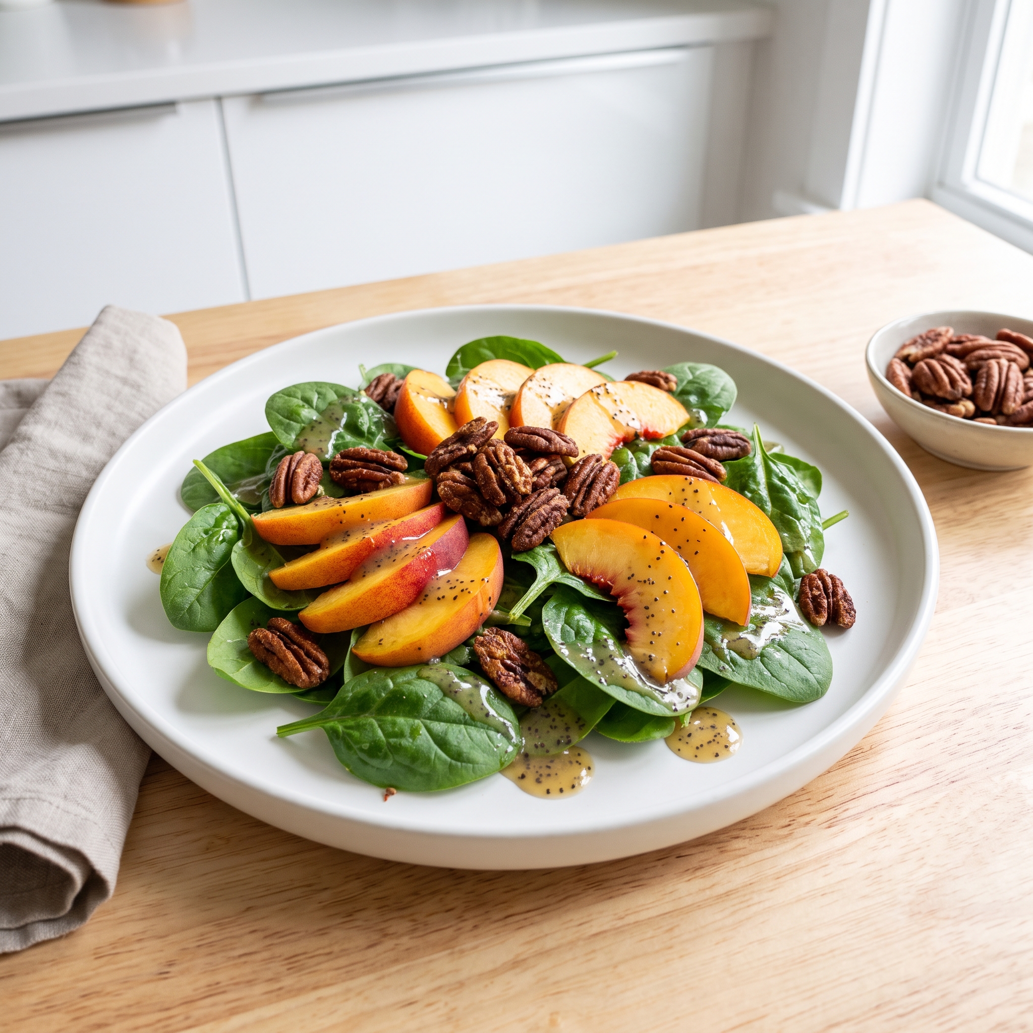 Peach and Pecan Spinach Salad with Poppyseed Dressing