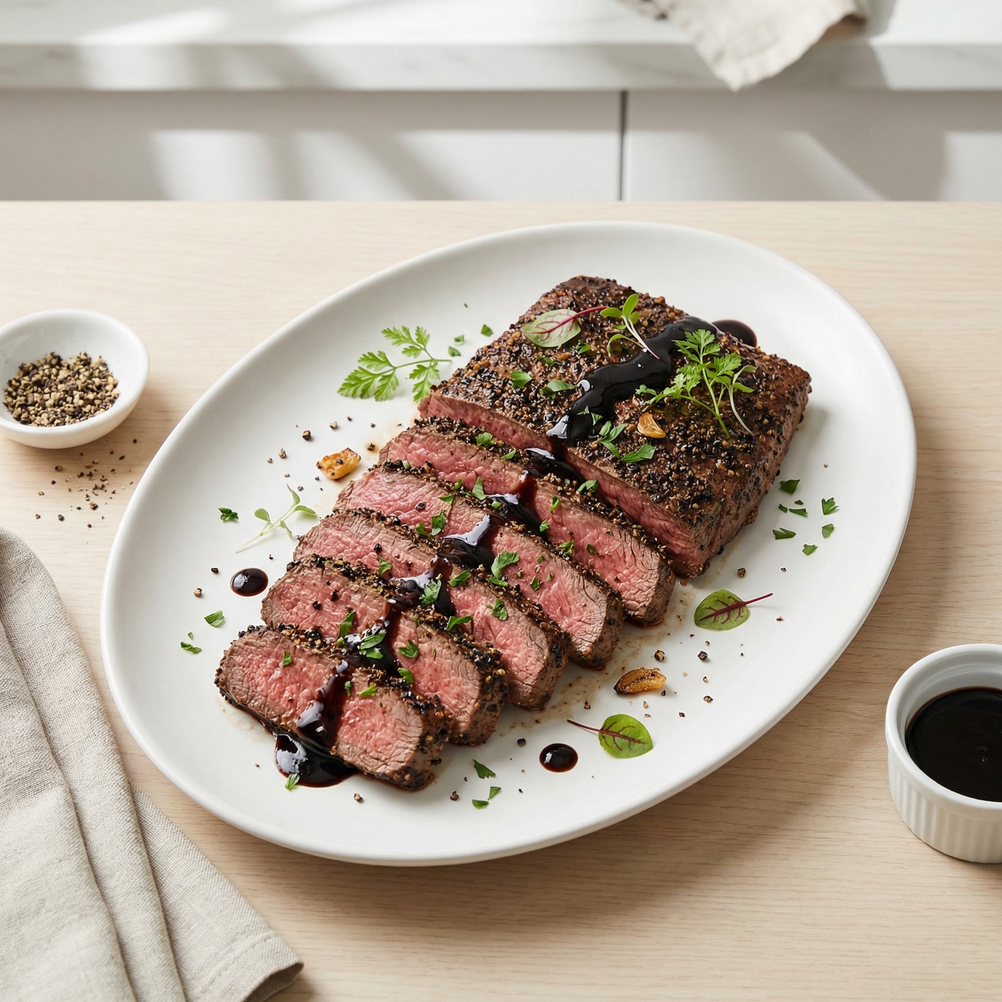 Pepper-Crusted Flat Iron with Balsamic Glaze