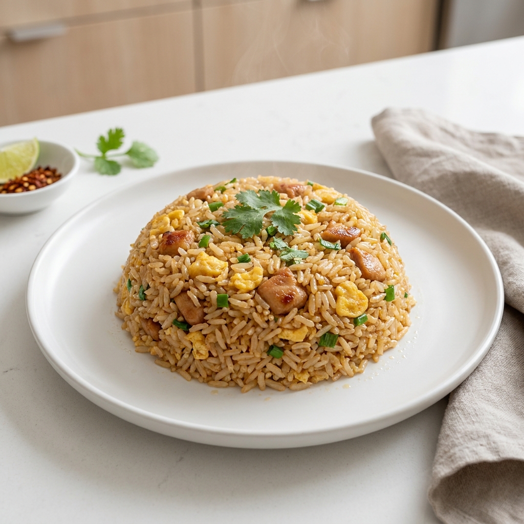 Perfect Thai Fried Rice With Marinated Chicken