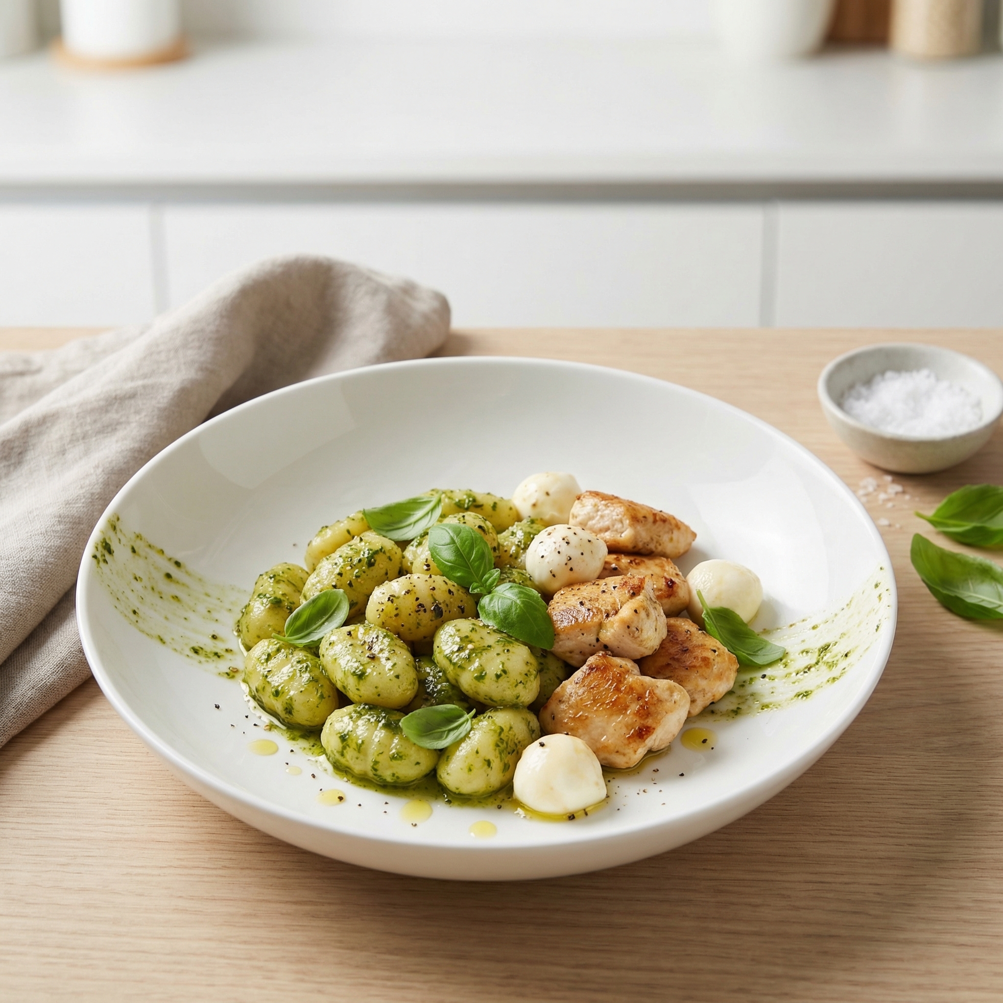 Chicken Pesto Gnocchi with Fresh Mozzarella Pearls