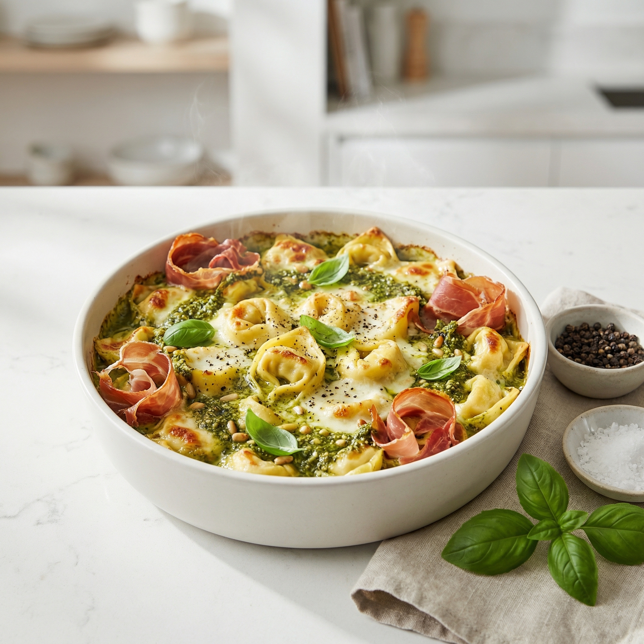 4-Ingredient Pesto Tortellini Bake