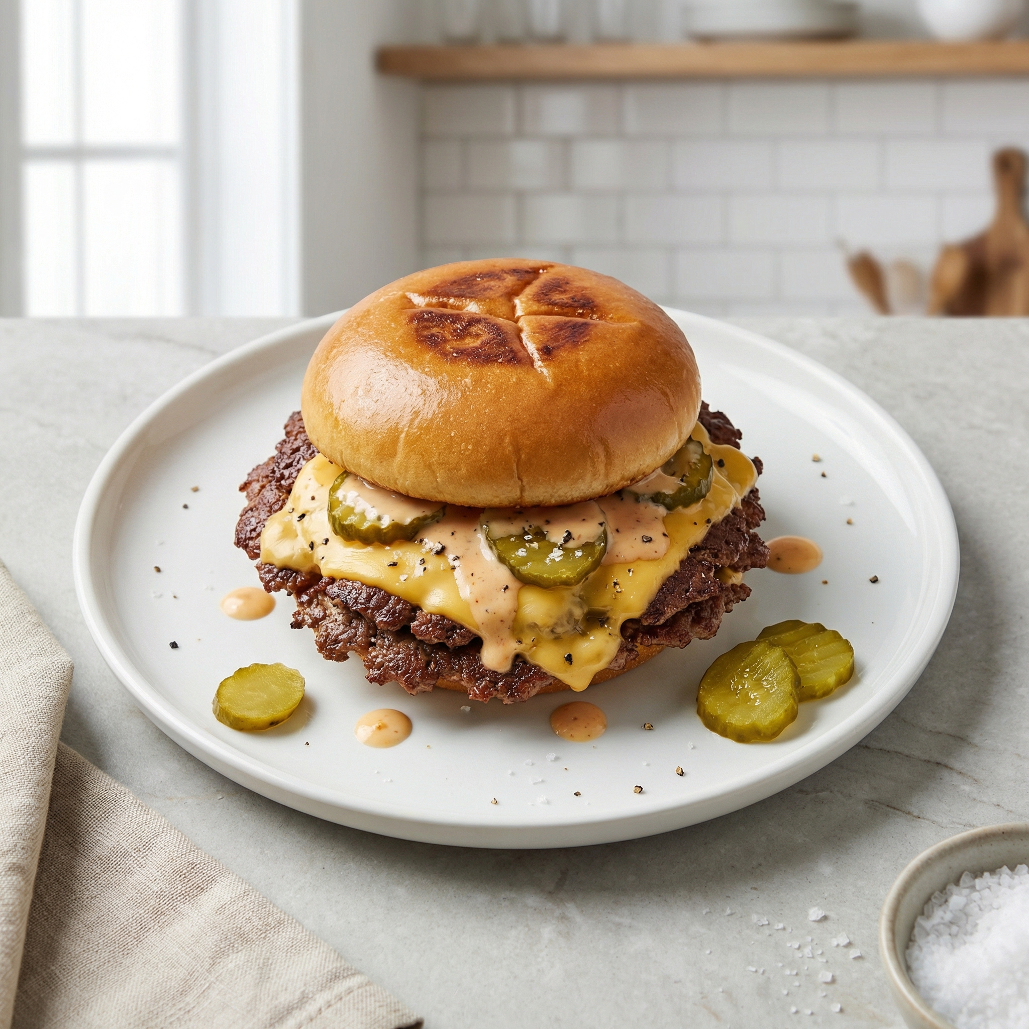 Pickle-Crust Smash Burger