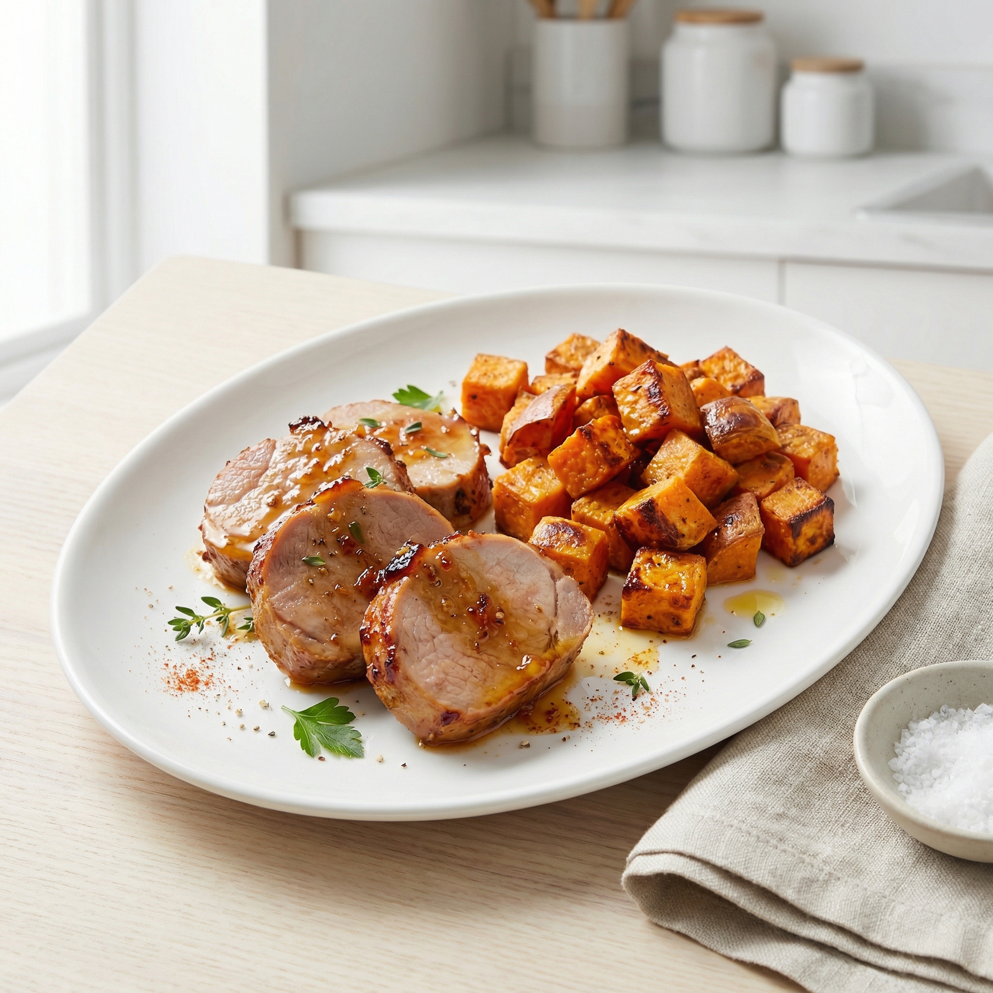 Air Fryer Pork Tenderloin with Sweet Potatoes