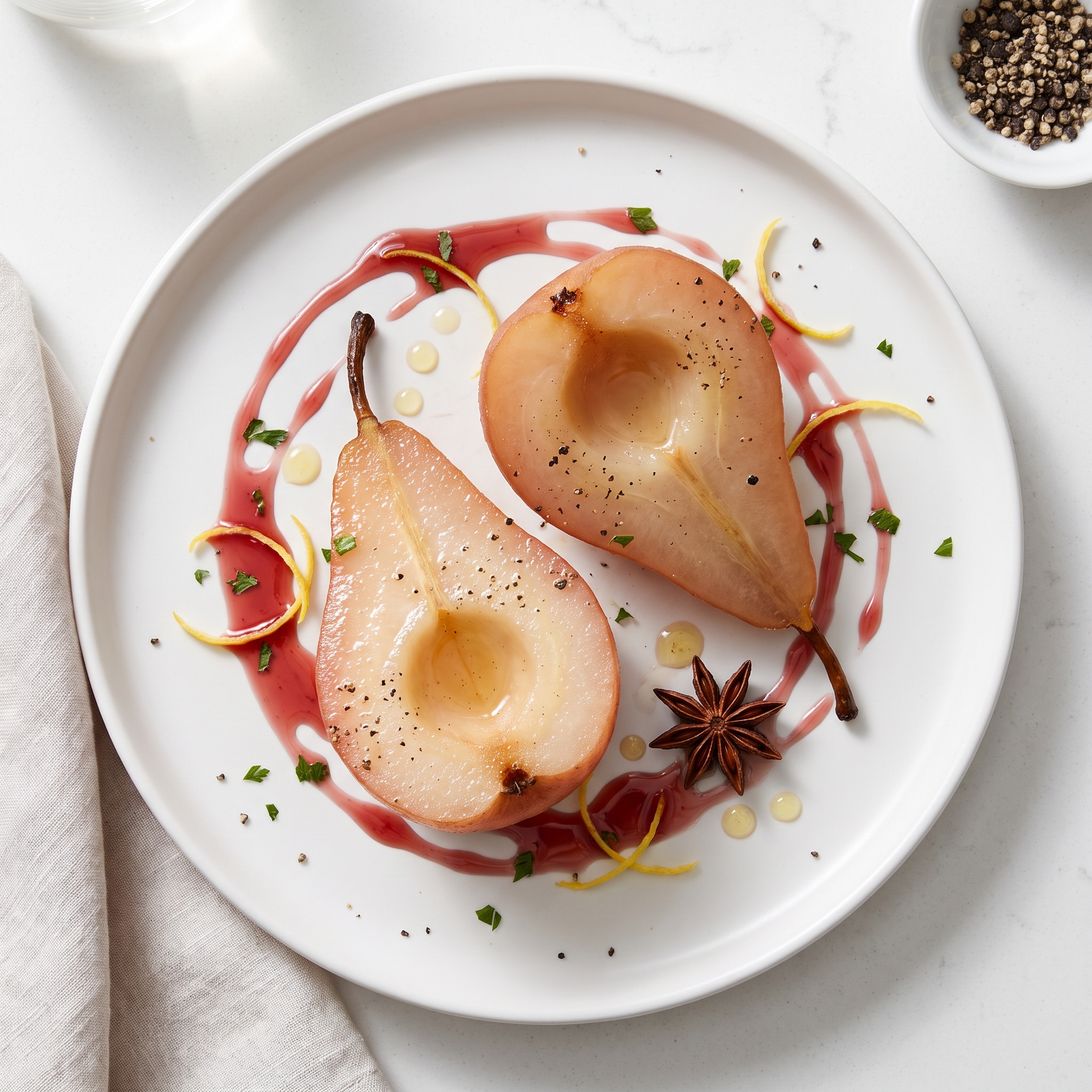 Poached Pears with Wine Vinaigrette