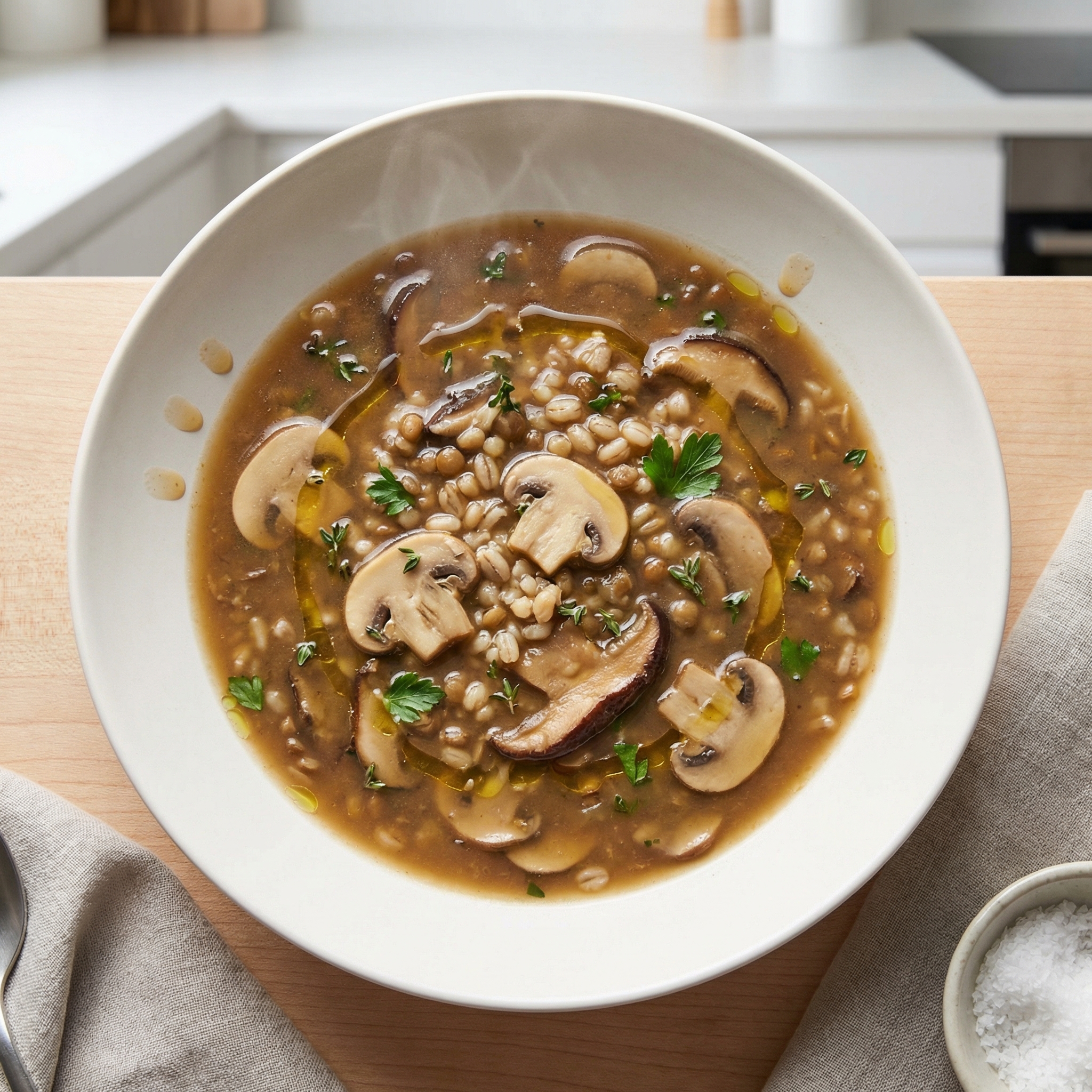 Hearty Barley, Lentil & Mushroom Soup