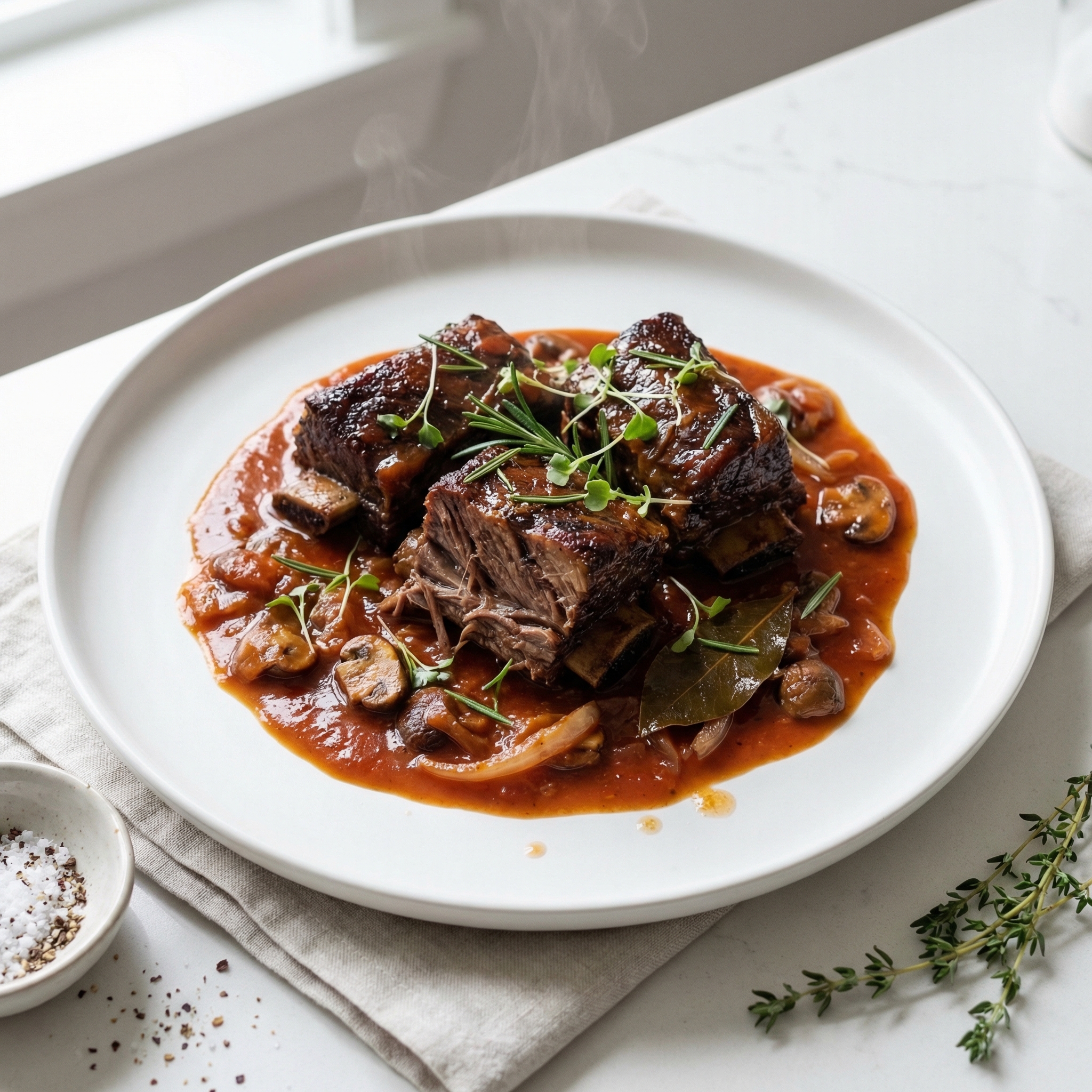 Braised Short Ribs with Porcini, Tomatoes, and Onions