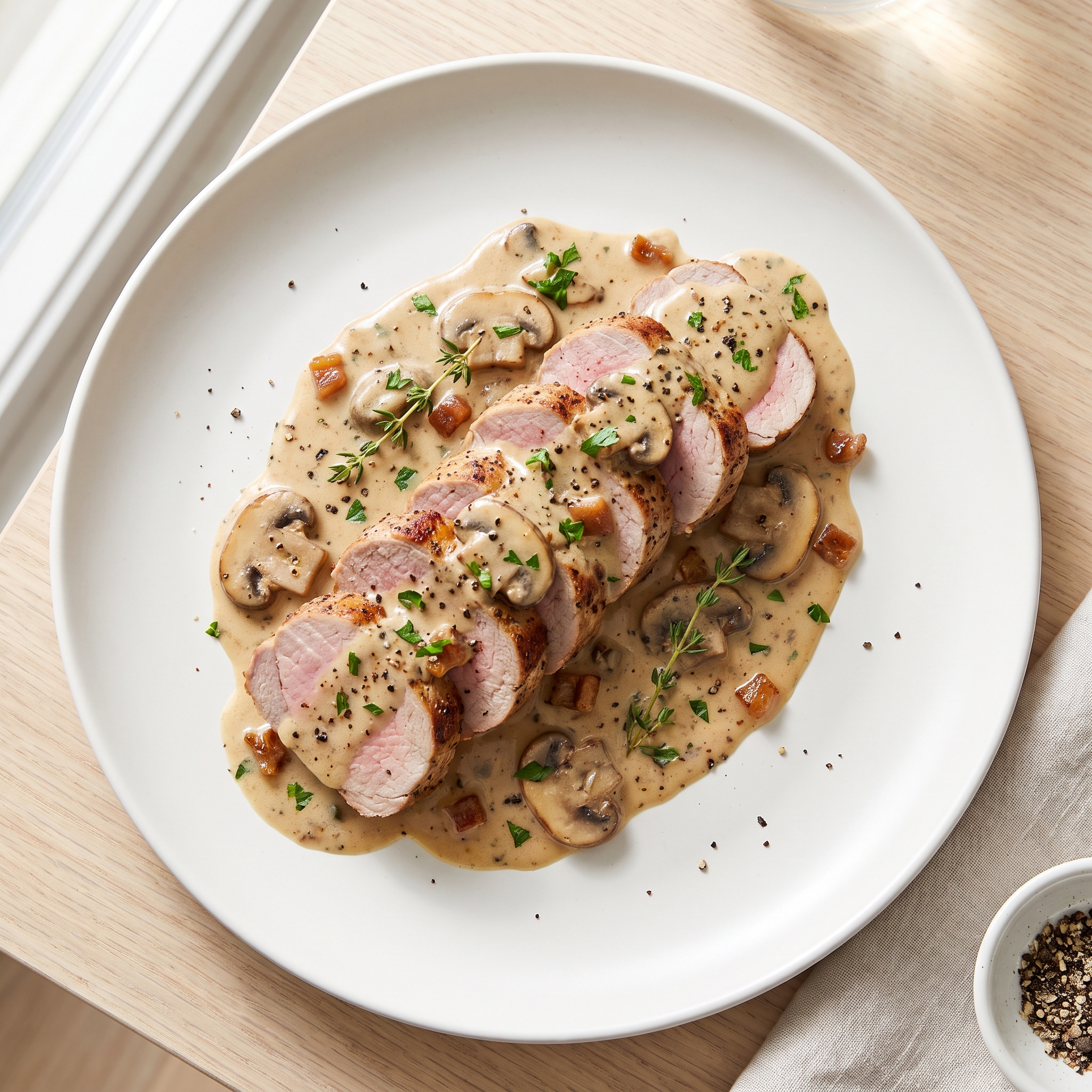 Pork Tenderloin with Garlic and Creamy Mushroom Gravy