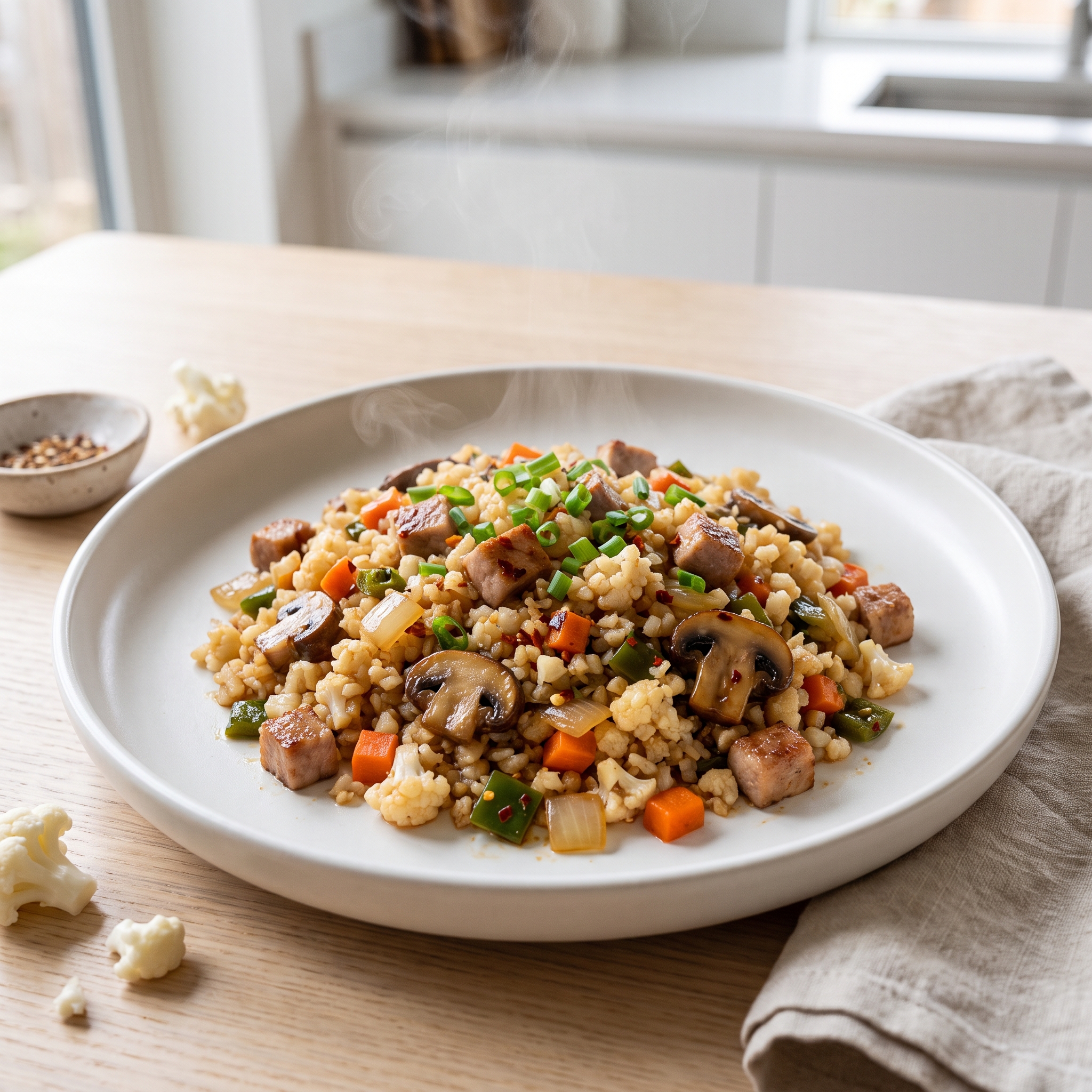 Pork and Cauliflower “Rice” Stir-Fry with Heat
