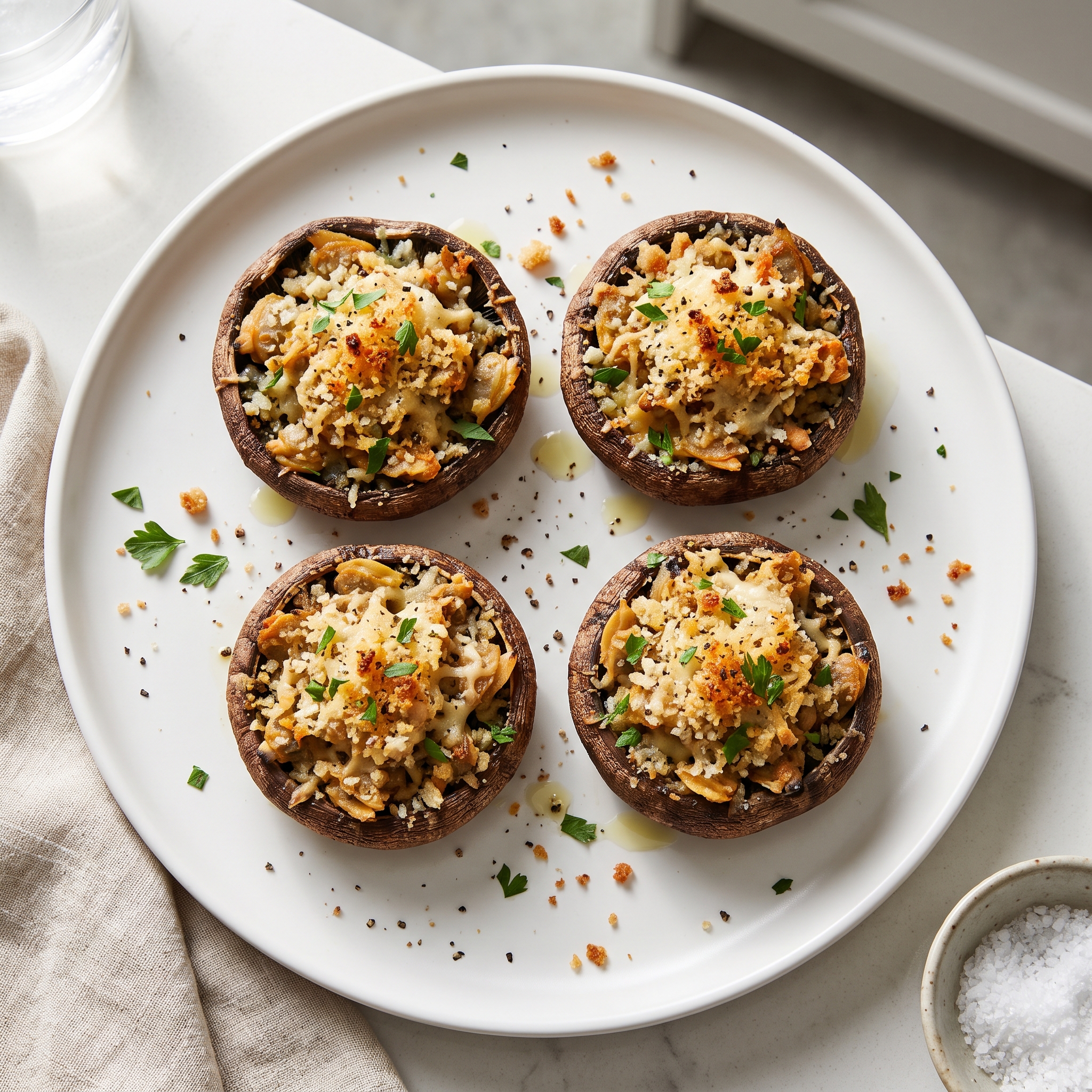 Portobello Mushrooms Filled with Clam-Parmesan Stuffing