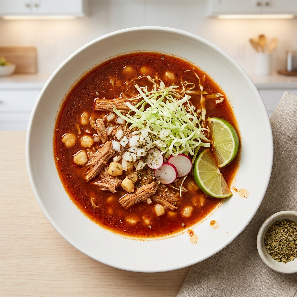 Pozole Rojo (Mexican Pork and Hominy Stew)