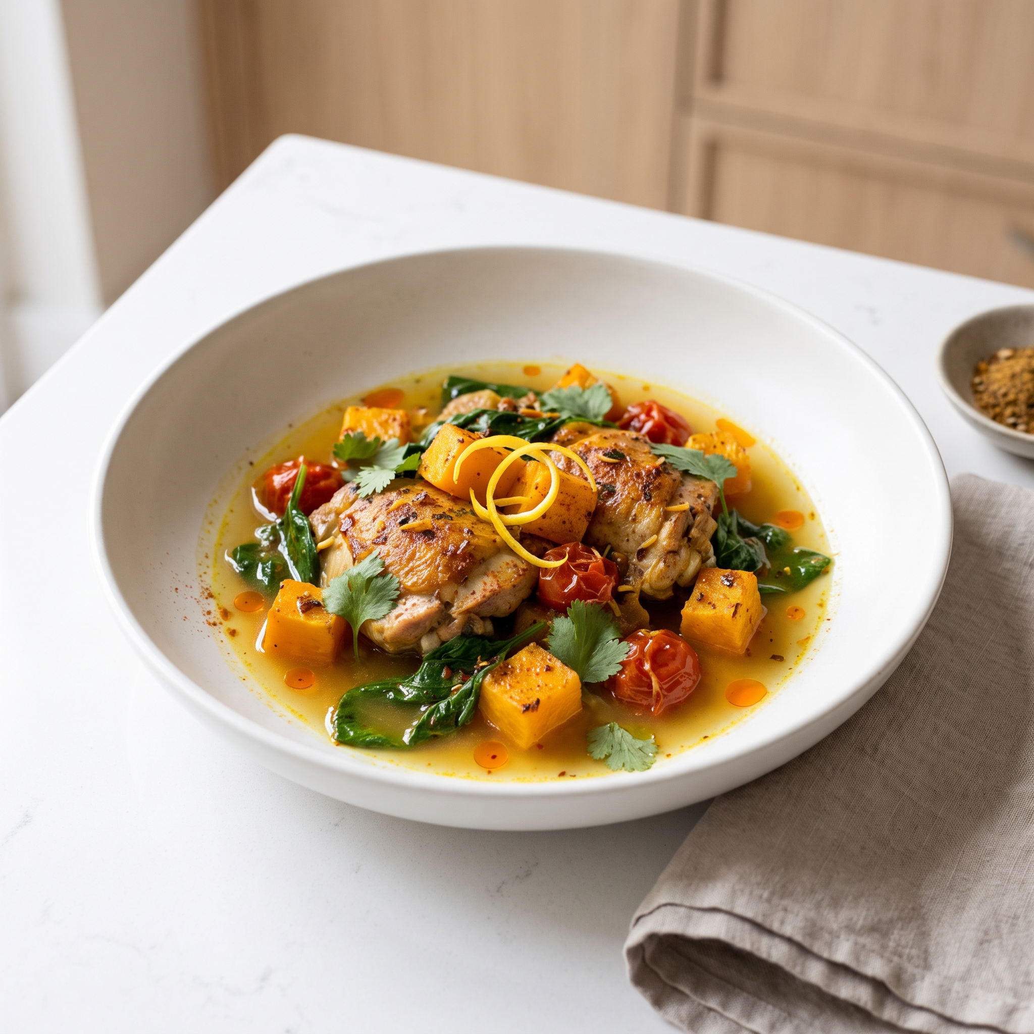 Pressure Cooker Chicken Tagine with Butternut Squash and Spinach