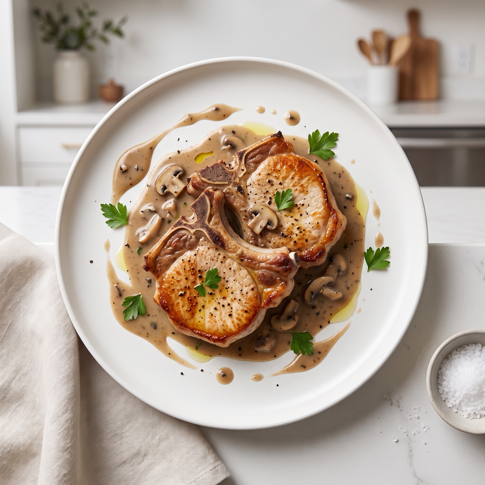 Pressure Cooker Pork Chops with Mushroom Gravy