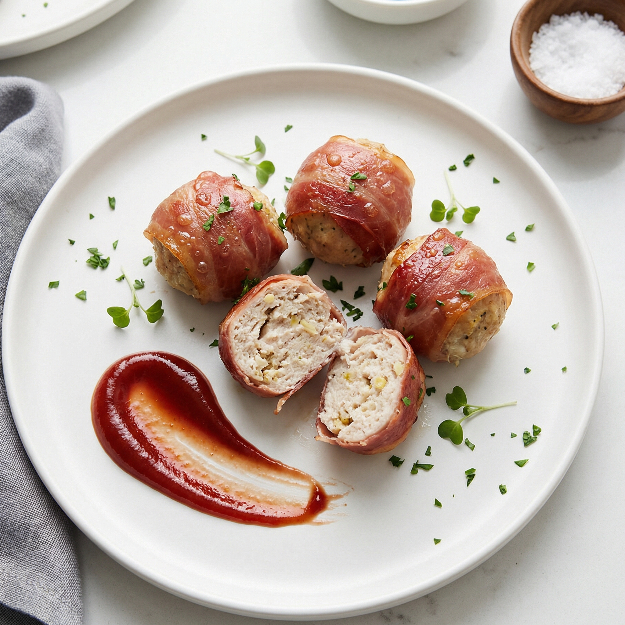 Bacon-Wrapped Turkey Meatballs, German-Inspired