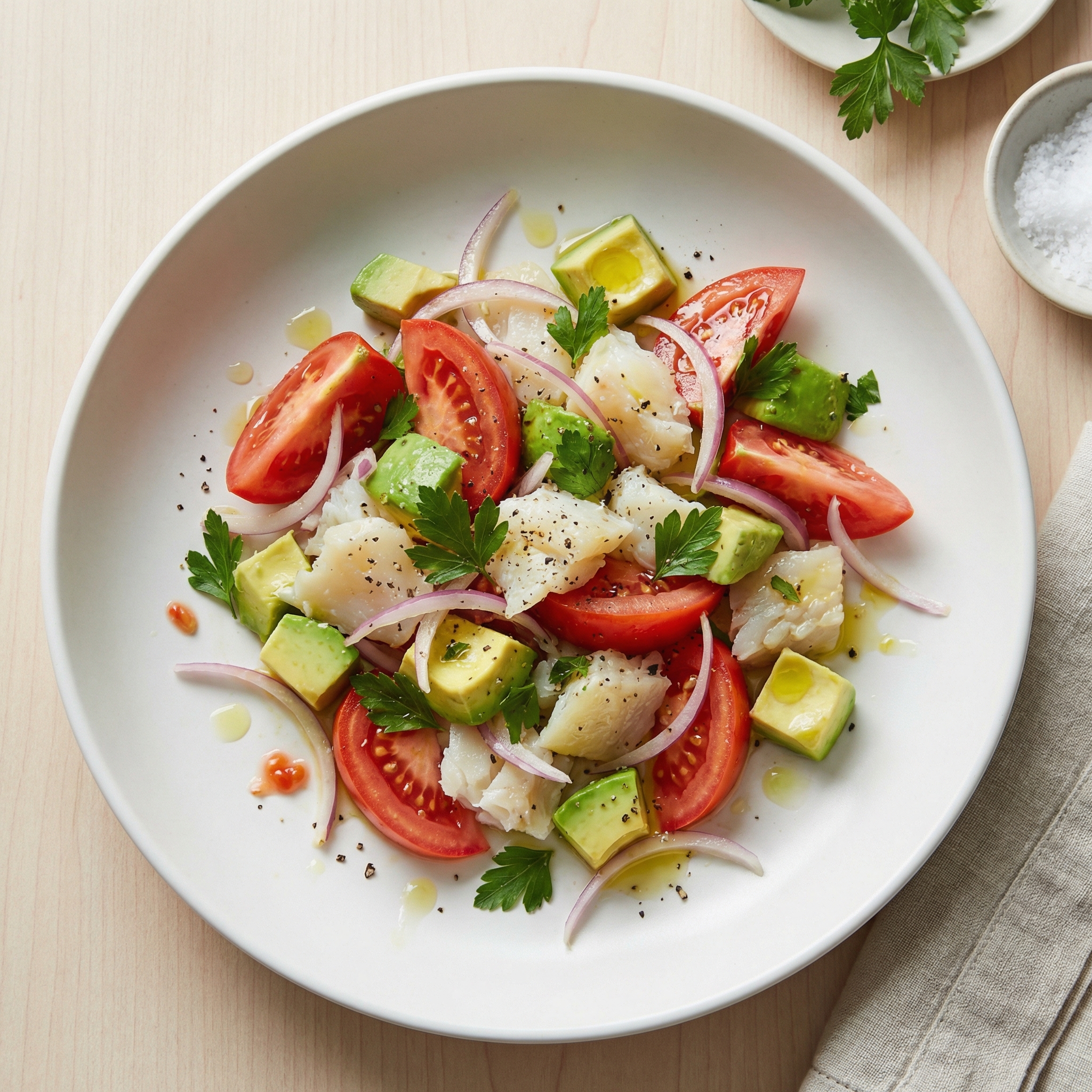 Puerto Rican Cod and Avocado Gazpacho Salad