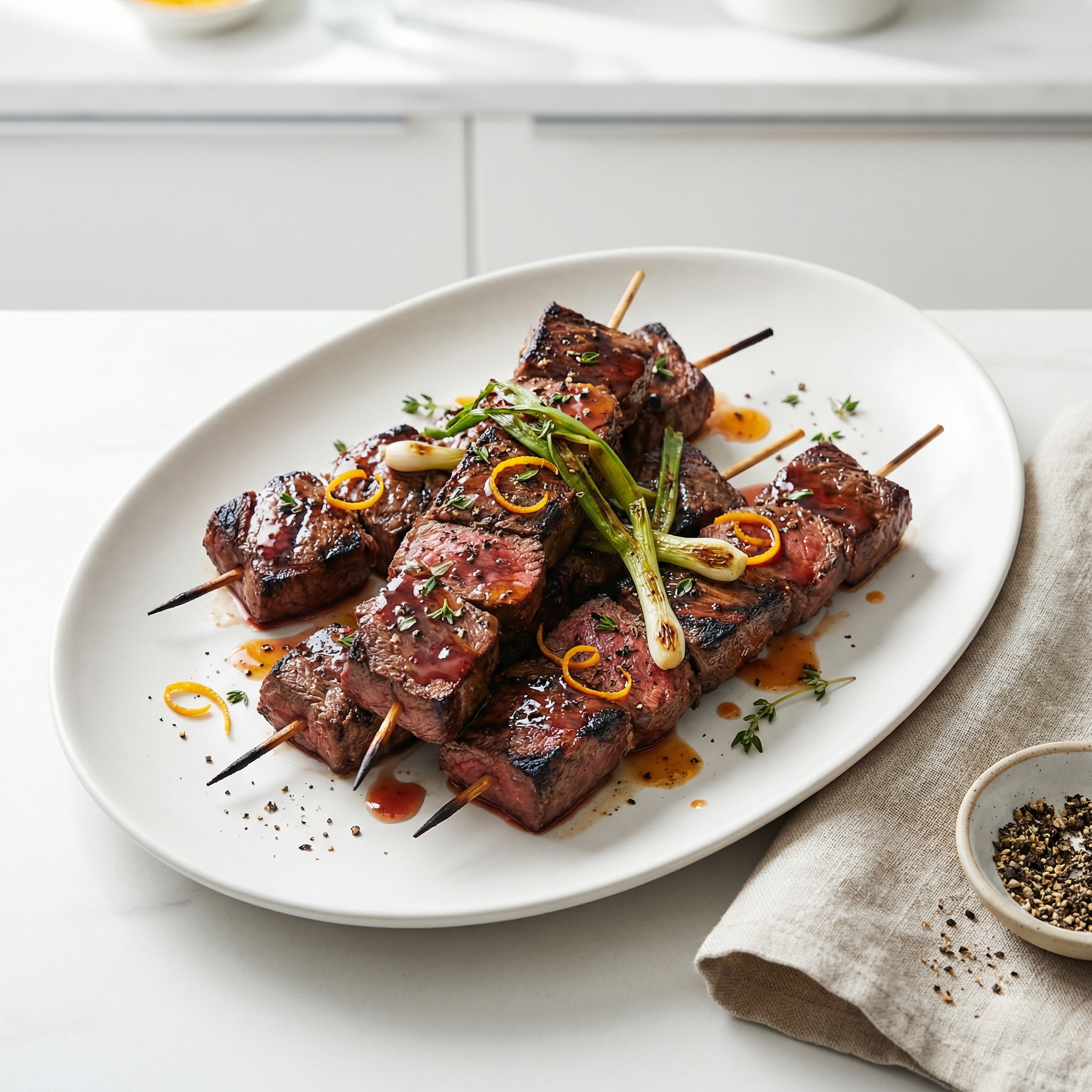 Red Wine and Orange Marinated Beef Skewers
