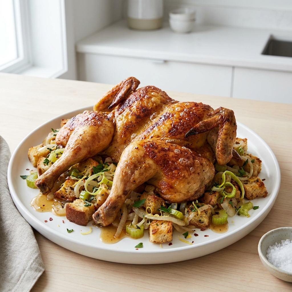 Roast Chicken with Skillet Stuffing