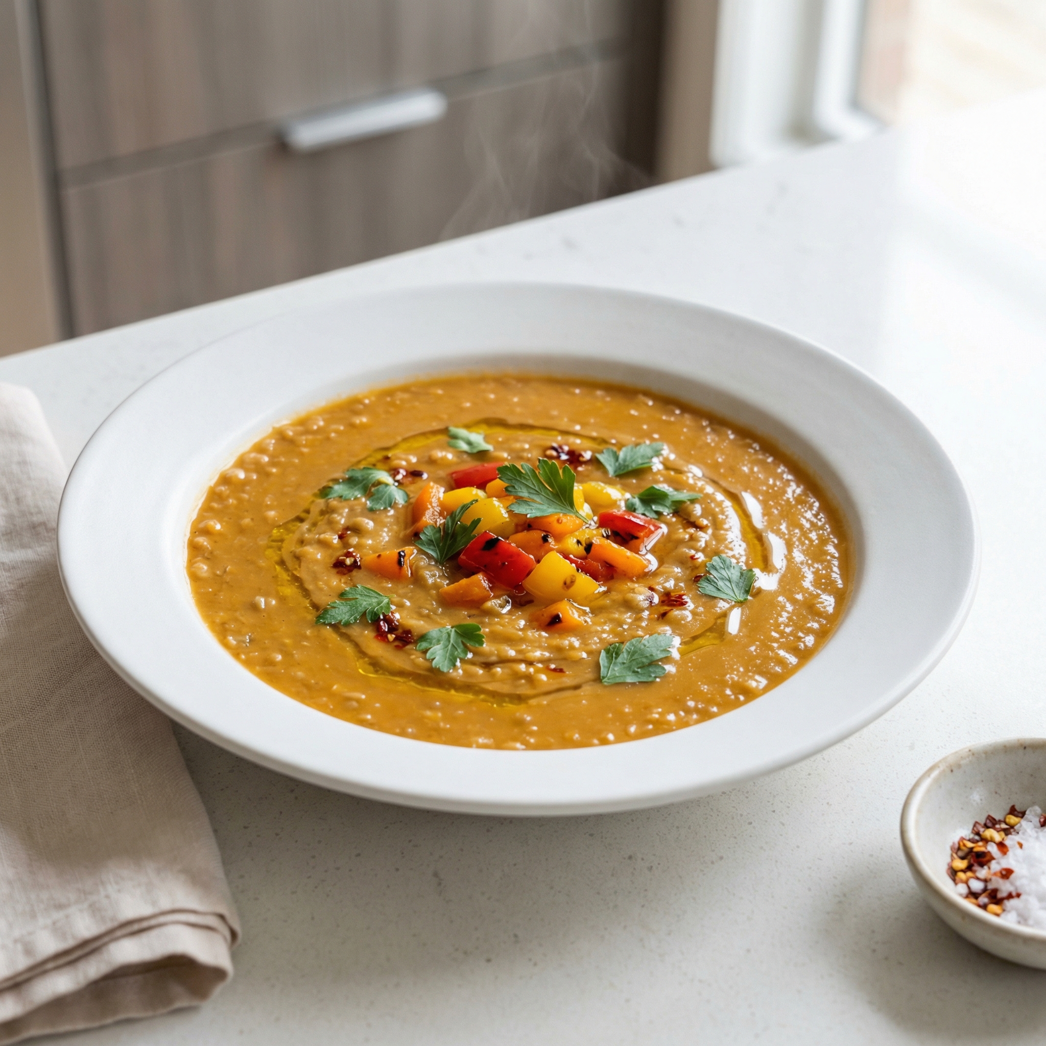 Charred Bell Pepper Lentil Soup