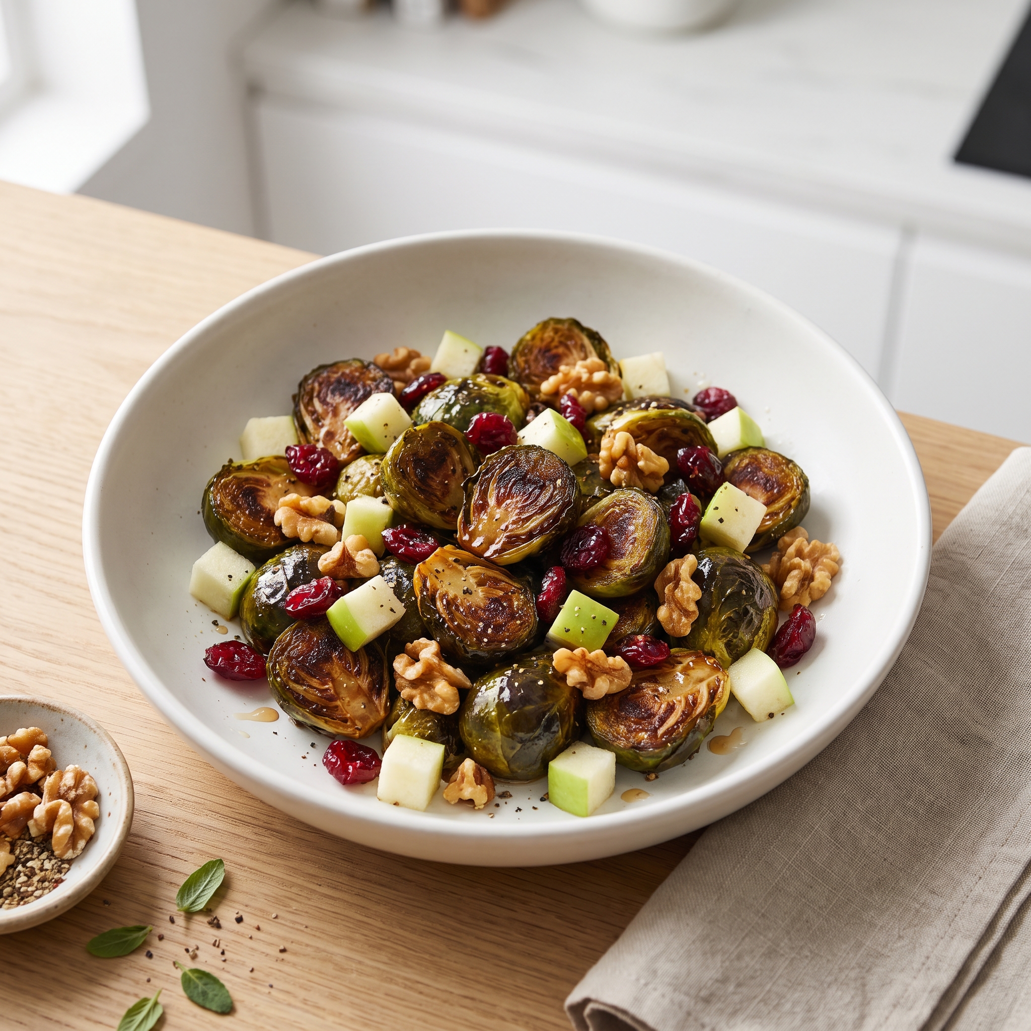 Roasted Brussels Sprouts with Maple, Apples, and Cranberries