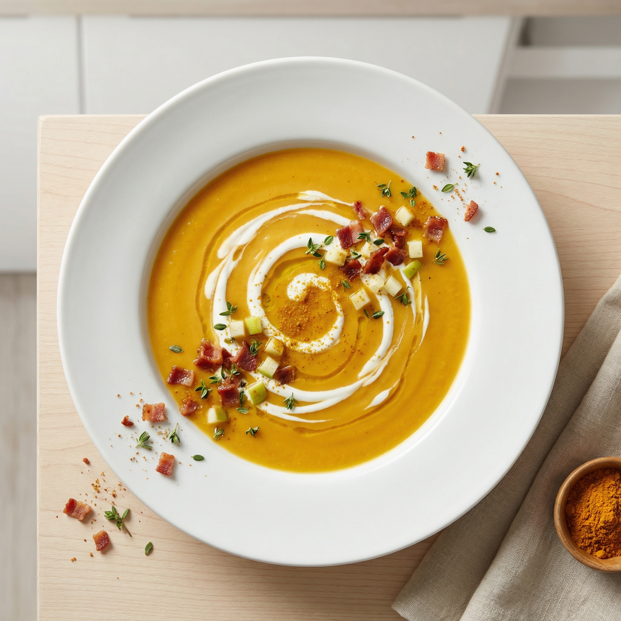 Butternut Squash Apple Soup with Crisp Bacon