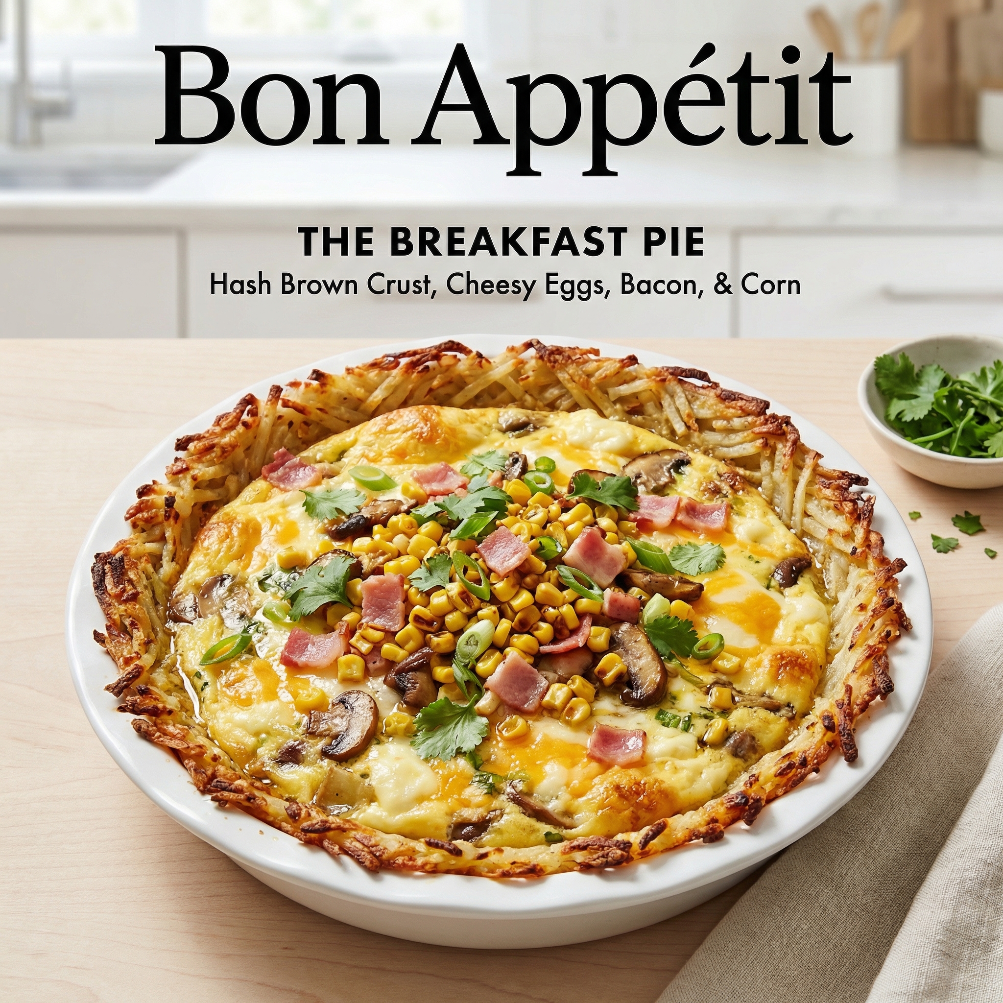 Charred Corn and Hash Brown Breakfast Pie