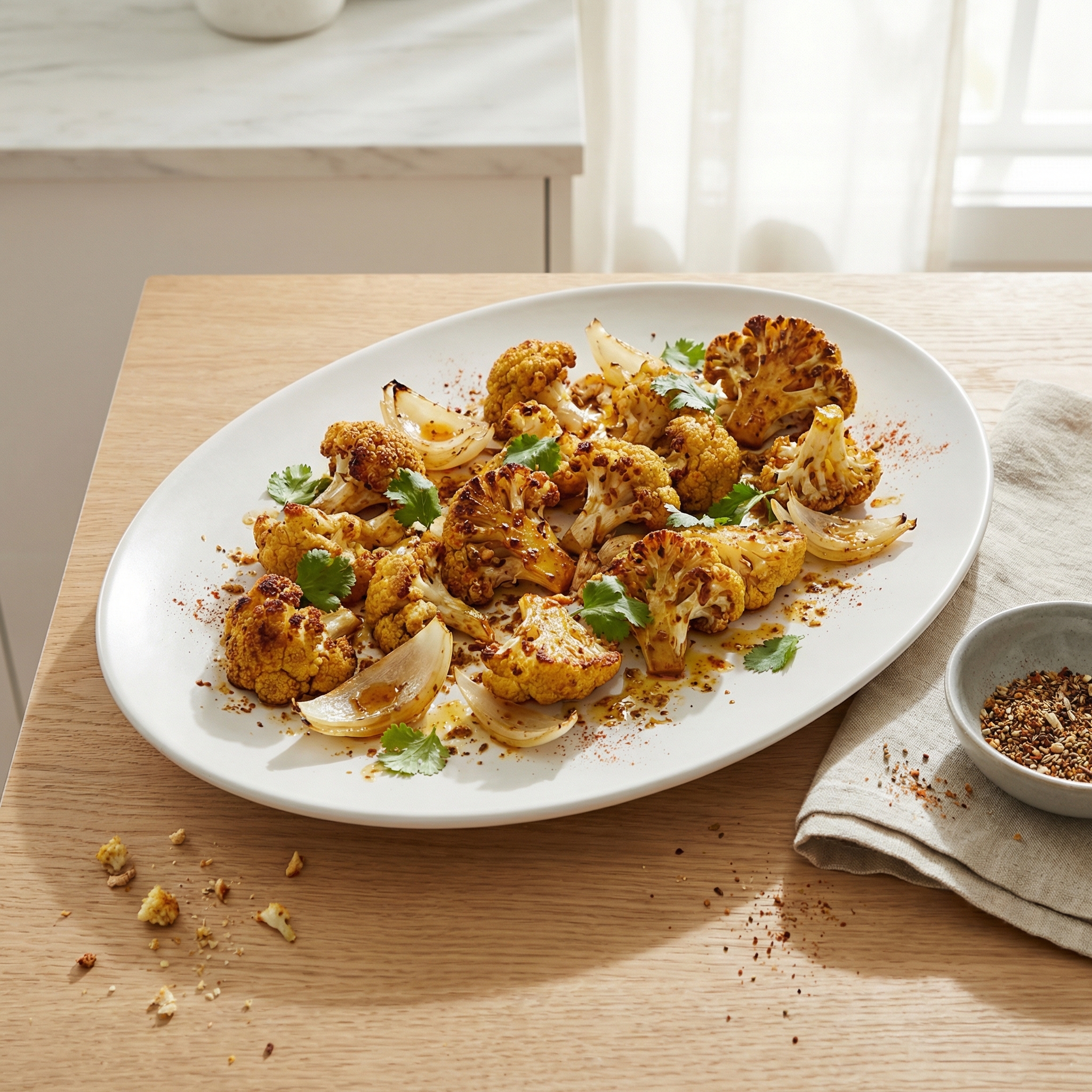 Curried Roasted Cauliflower with Onions
